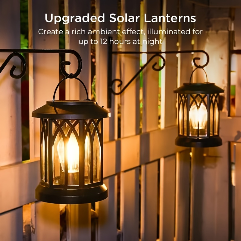 2 4 6pcs solar powered hanging lanterns vintage design plastic   with flickering flame semi flush mount low voltage toggle control with installation hardware for garden patio seasonal decor