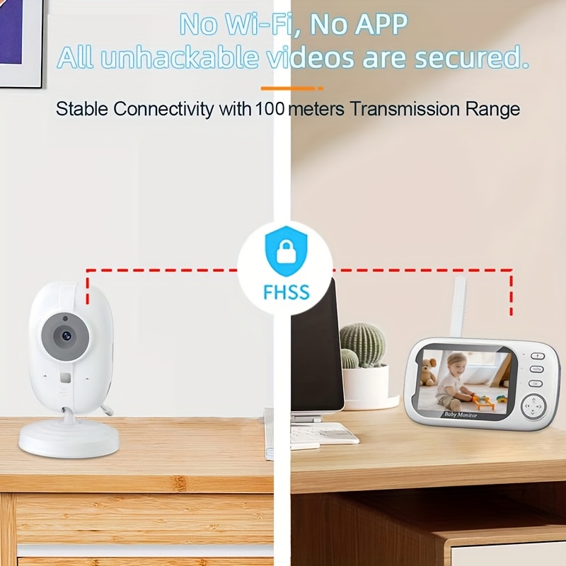 Monitor with 720P Camera, 8.89 cm LCD Screen, Wireless 274.32meter Transmission Video Monitor Range, Auto Night Vision, 2-Way Audio Calling, Temperature Sensor And 8 Lullaby Songs, Editor with Camera