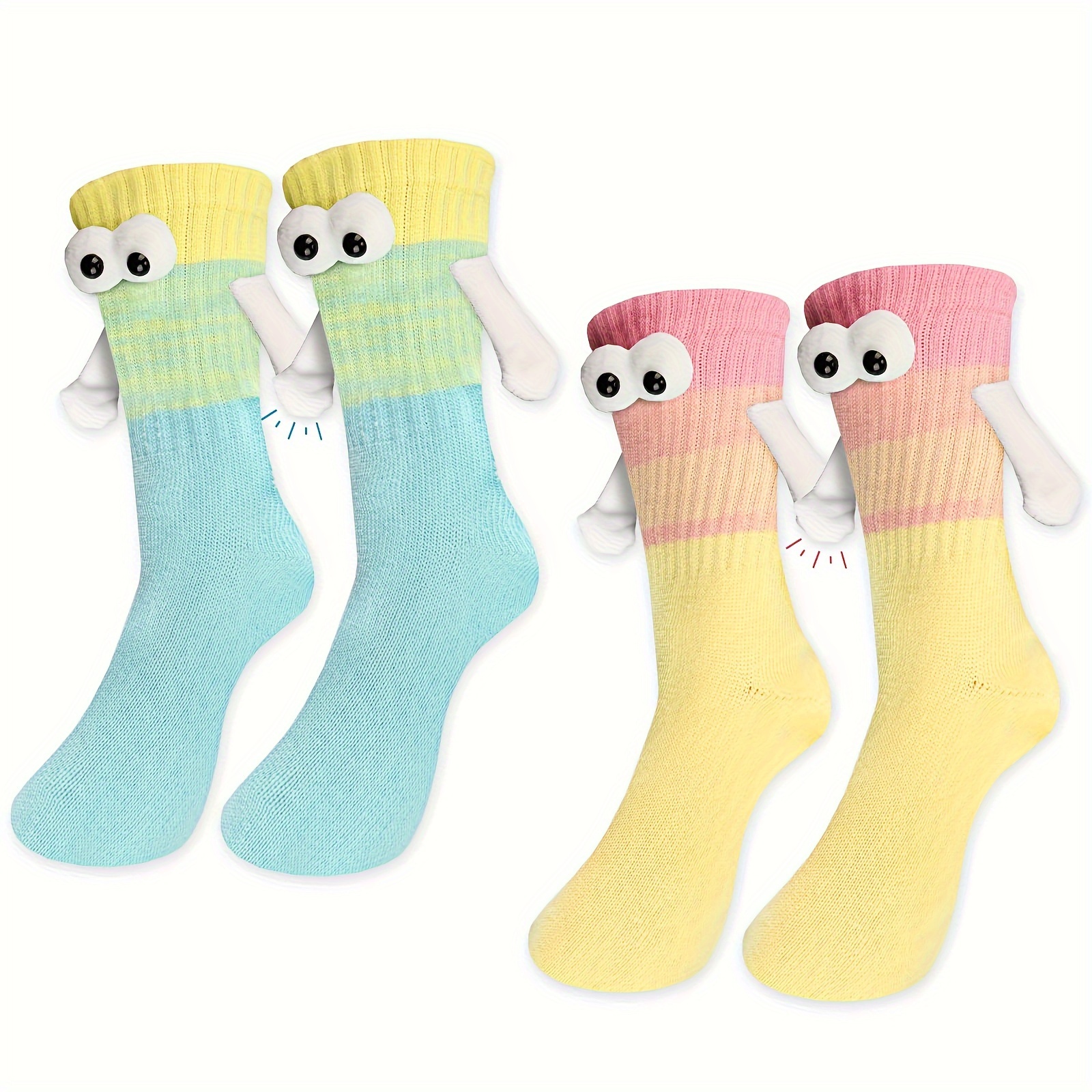 

2pcs Magnetic Hand-holding Couple Socks - Gradient Color, 3d Eyeball Design For , Anniversaries & Valentine's Day Gifts