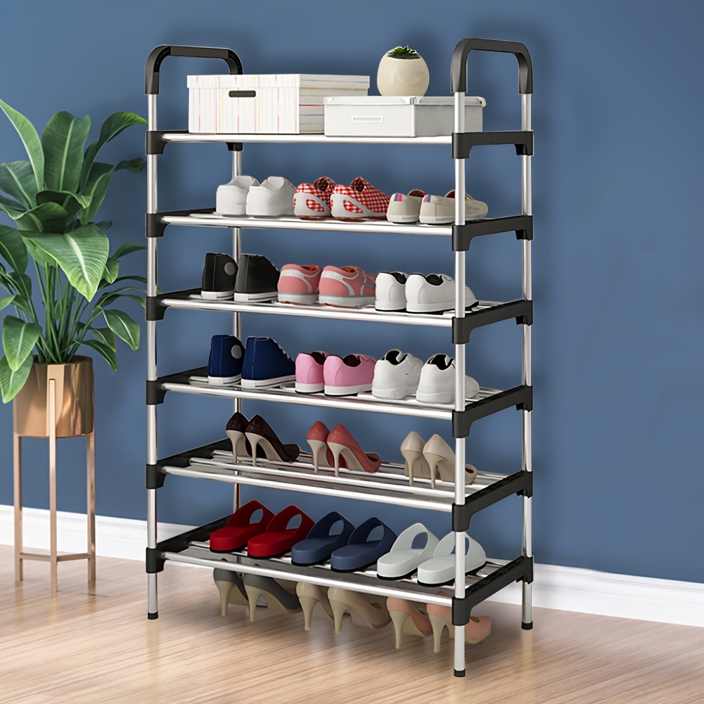 1pc 6 tier metal shoe rack tall storage stand footwear plant display door hallway black details 0