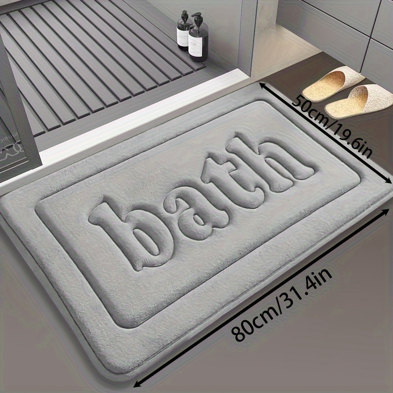 

Memory Foam Bath Mat With Raised Letters: Bathroom Non-slip Grip Rug, Absorbent, Low Pile, Machine Washable, Rectangular, 520g/m², 1.4cm Thick, Polyester Material