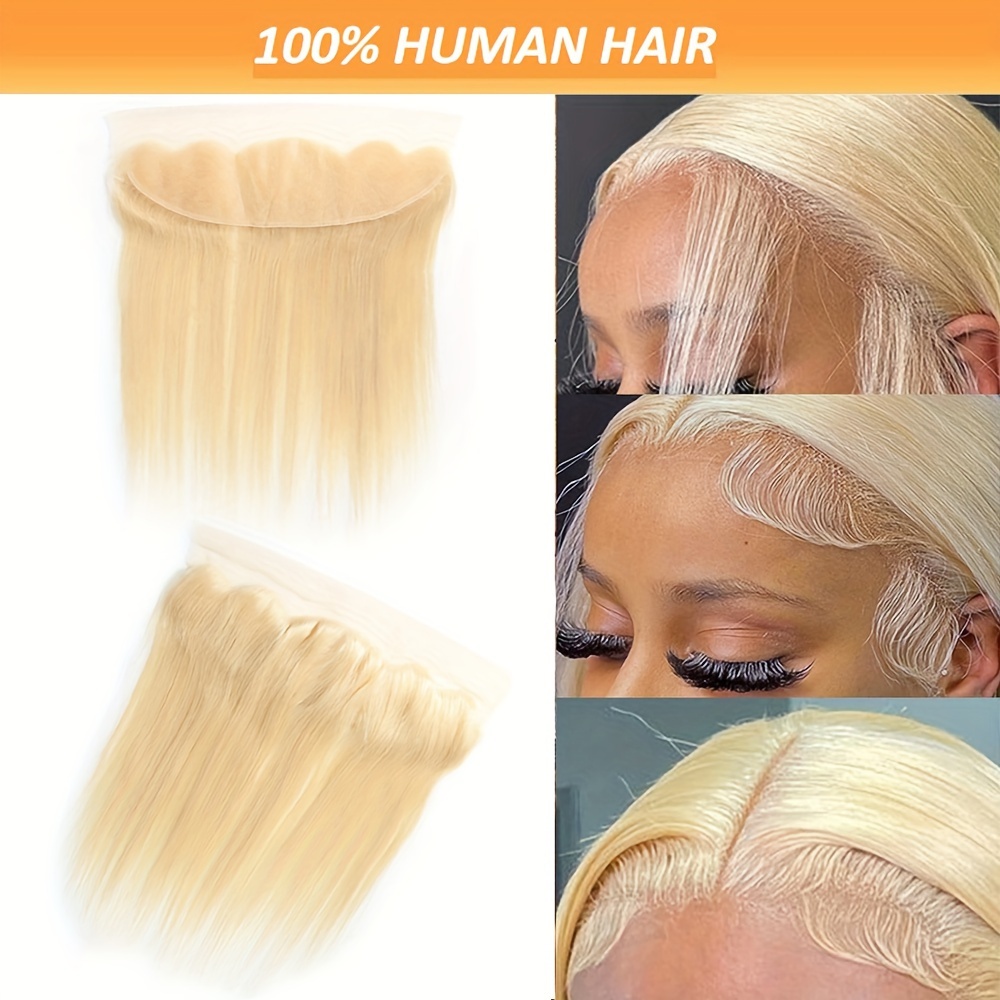 

Women's Straight 613 Blonde 13x4 Lace Front Closure Human Hair, Pre-plucked Natural Hairline, Transparent Soft Lace, Hand-tied - 130% Density, 10-20 Inches