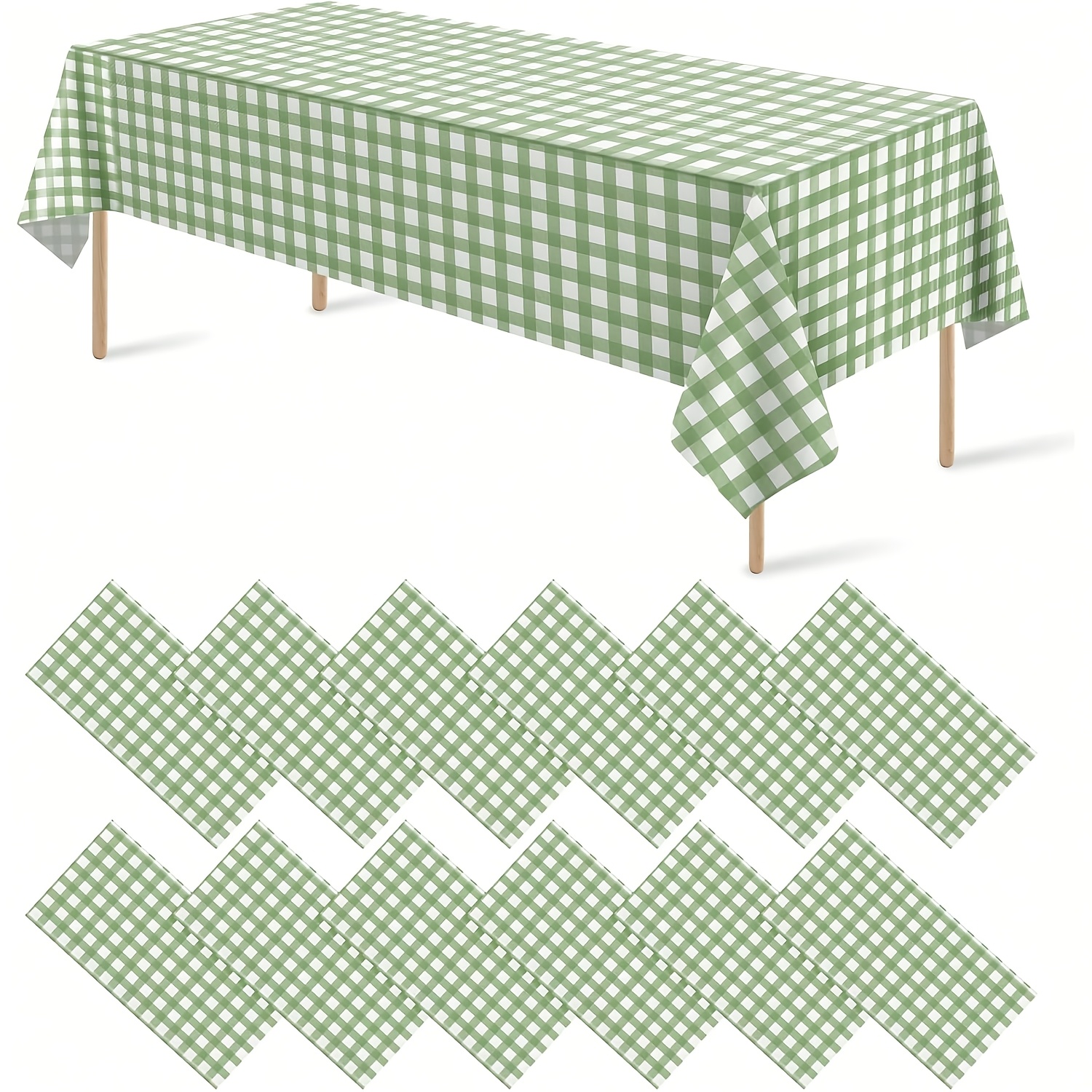 TEMU 12pack Grass Green Checkered Party Tablecloths, High-end Decoration Disposable Grass Green Checkered Tablecloths, Suitable For Picnics,