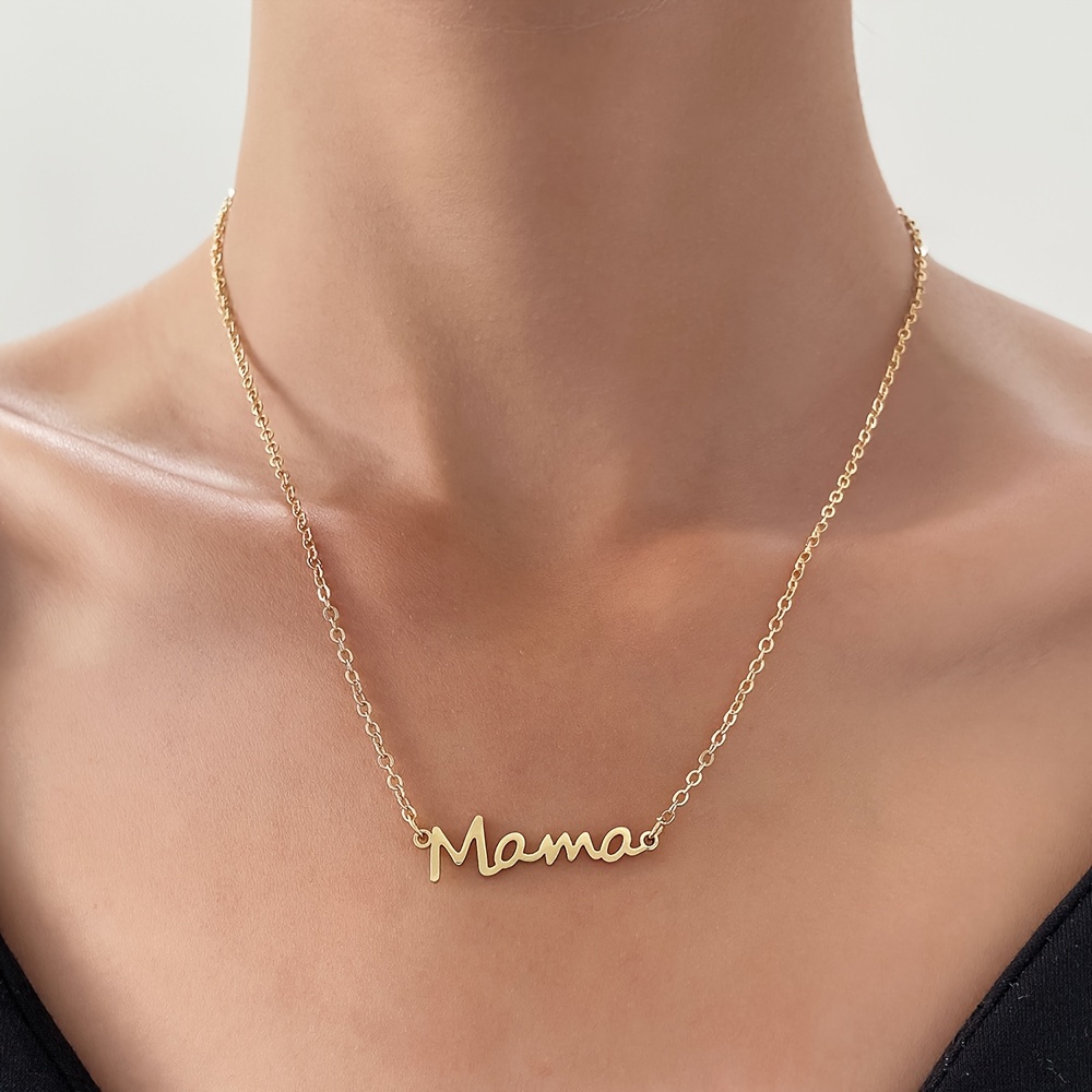 TEMU Fashionable And Elegant Minimalist Versatile Letter "mama" Stainless Steel Pendant Necklace, A Mother's Day Gift For Mom