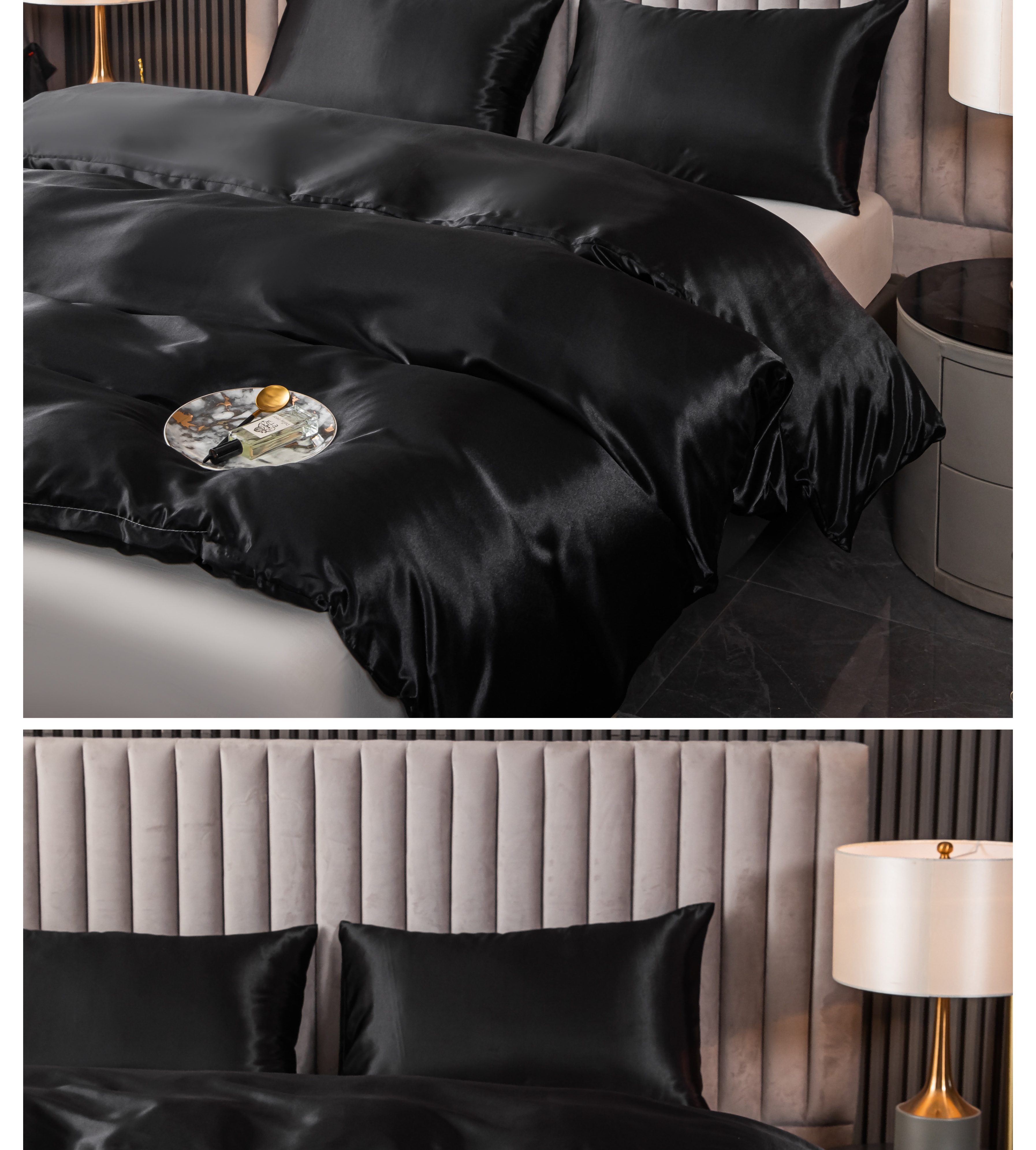 3pcs high end satin 90gms satin solid color duvet cover pillowcase three piece   duvet   pair of pillowcases details 2