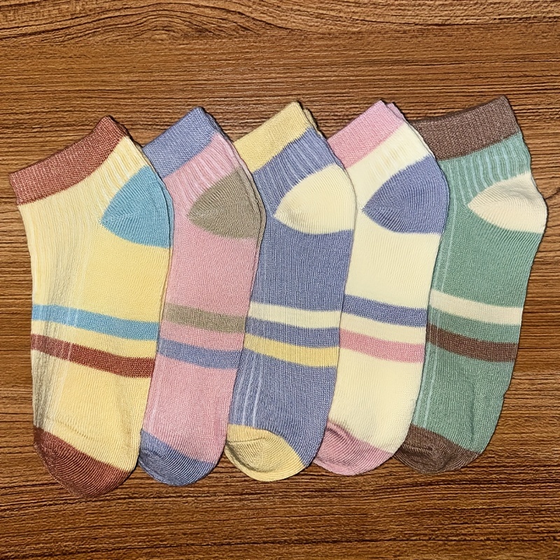TEMU 5 Pairs Of Striped Bar Female Socks