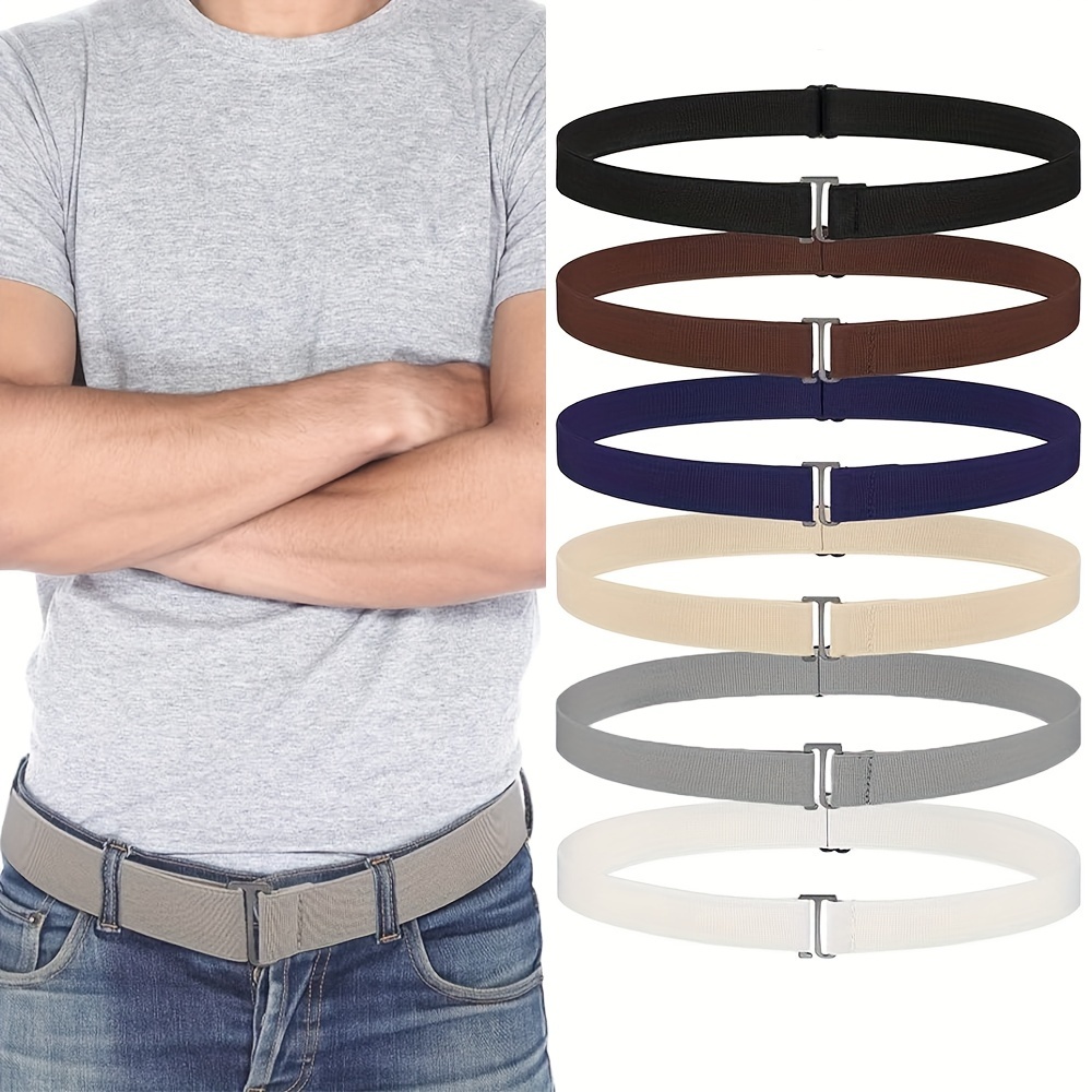

Men's No Show Stretch Belt, Invisible Elastic Web Strap Belt With Flat Buckle For Jeans And Pants