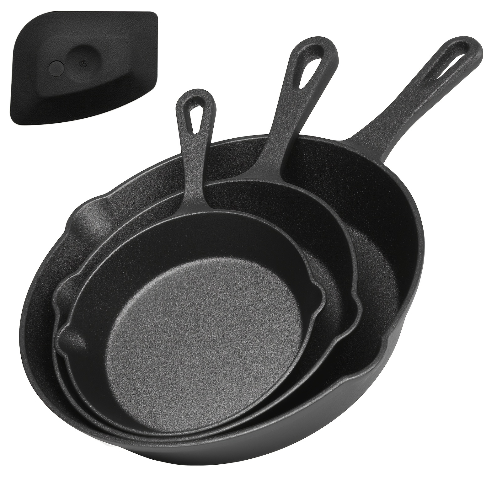 TEMU 3pcs Pre- Cast Iron Set, Cast Iron With Handle, Safe Baking Pan Kitchenware Set, Surface, Suitable For Indoor And Outdoor Cooking