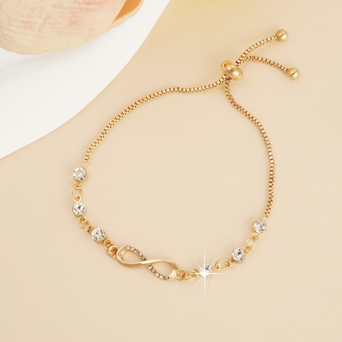 TEMU A New Autumn Fashion Infinite Symbol Horizontal 8-shaped Micro Inlaid Zirconia Women's Bracelet With Adjustable Size And On Hand , Suitable For