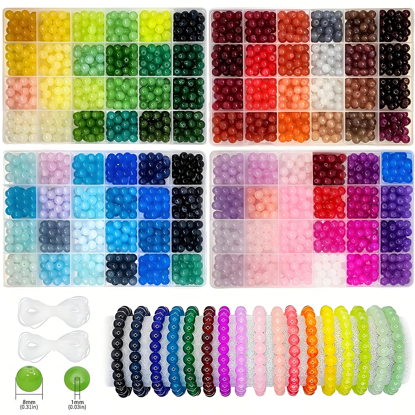 TEMU Kit de bijoux avec 96 couleurs de perles en verre de 8 mm pour la fabrication de bracelets et de
