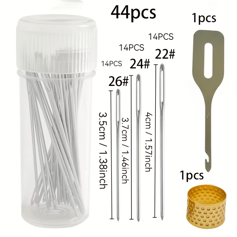 TEMU A Set Of 44pcs With 3 Different Sizes Of Embroidery Needles 22#24#26#: Needles For Cross-, Thimbles, Threading Tools, Craft Needles, Hand