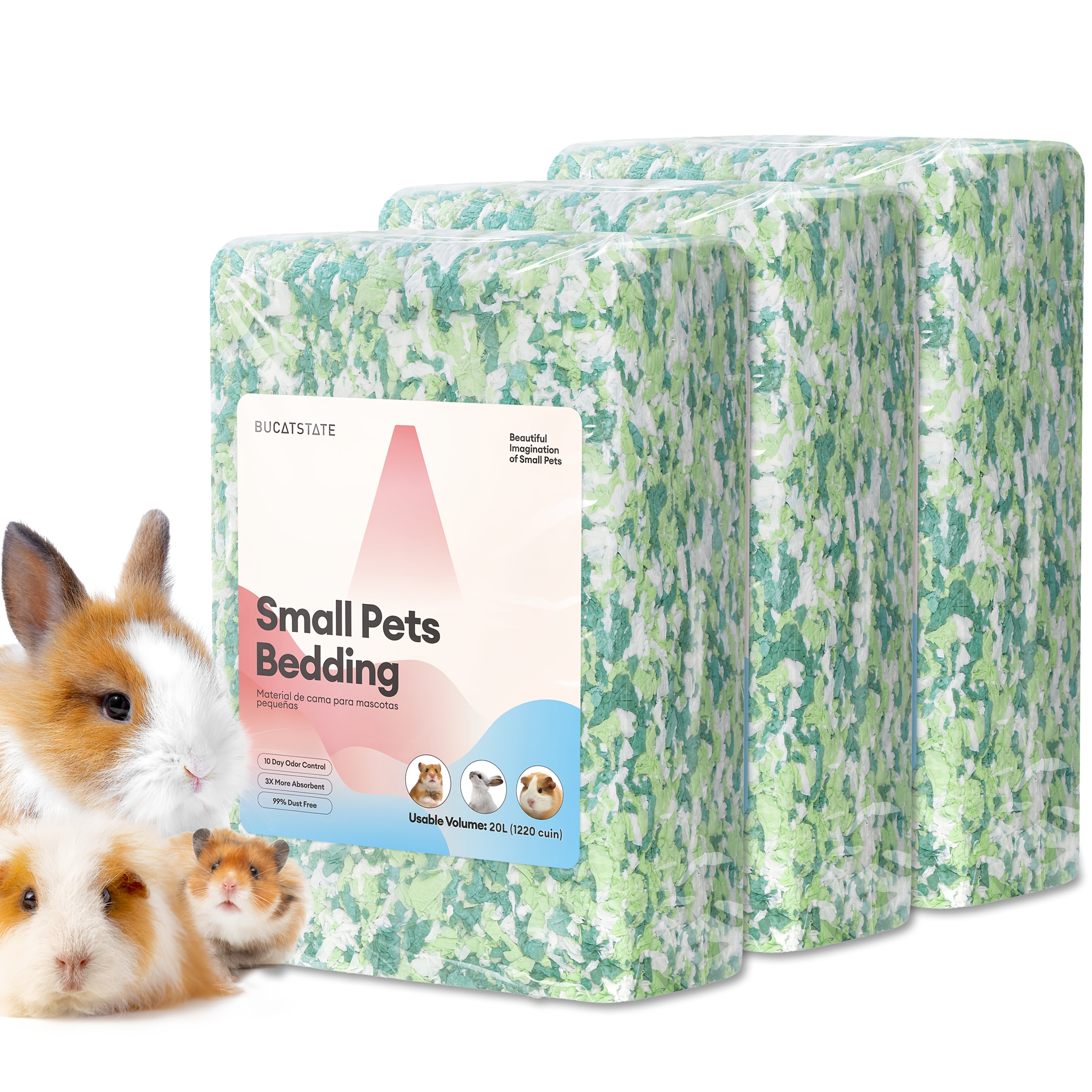 3pcs Small Pet Bedding, Dust-Free Odor Control Paper Substrate