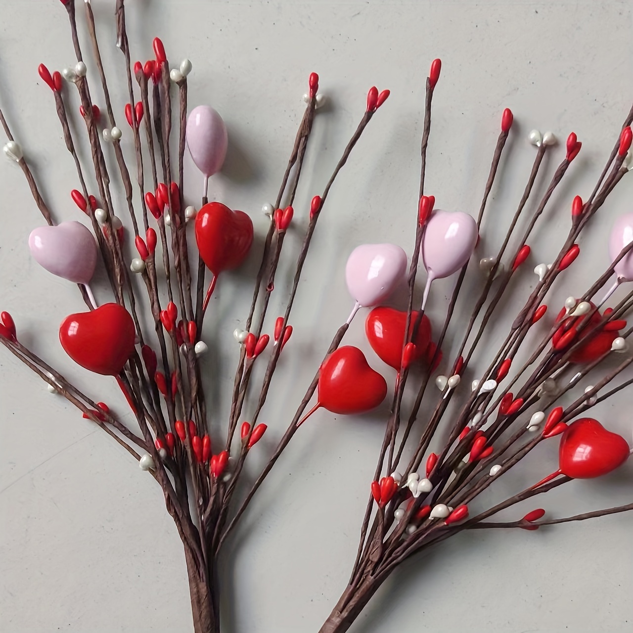 Artificial Heart Shaped Flower Stems Faux Red Berries - Temu