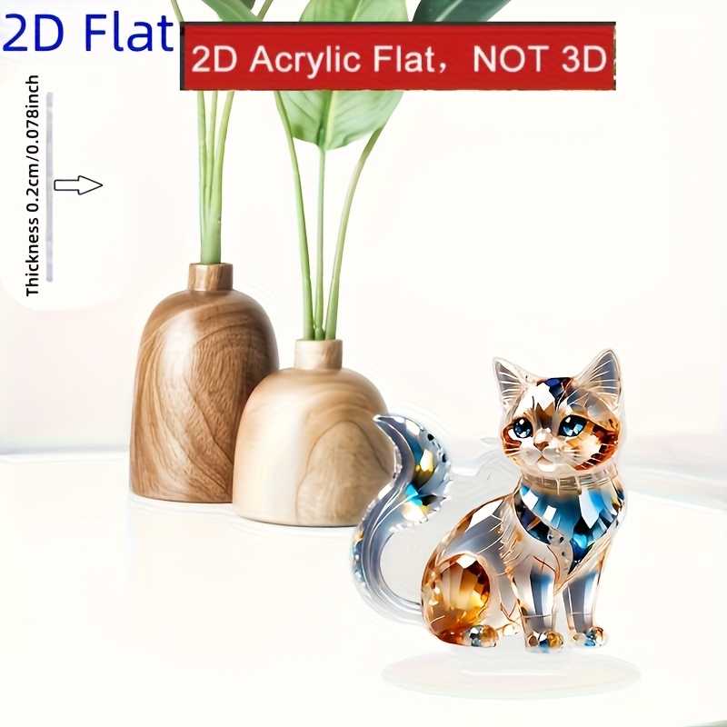 E-shop 2D Flache, luxuriöse Kristall Katze Acryl Desktop Dekoration - Lebendige mit funkelnden synthetischen Edelsteinakzenten, perfektes Geschenk für