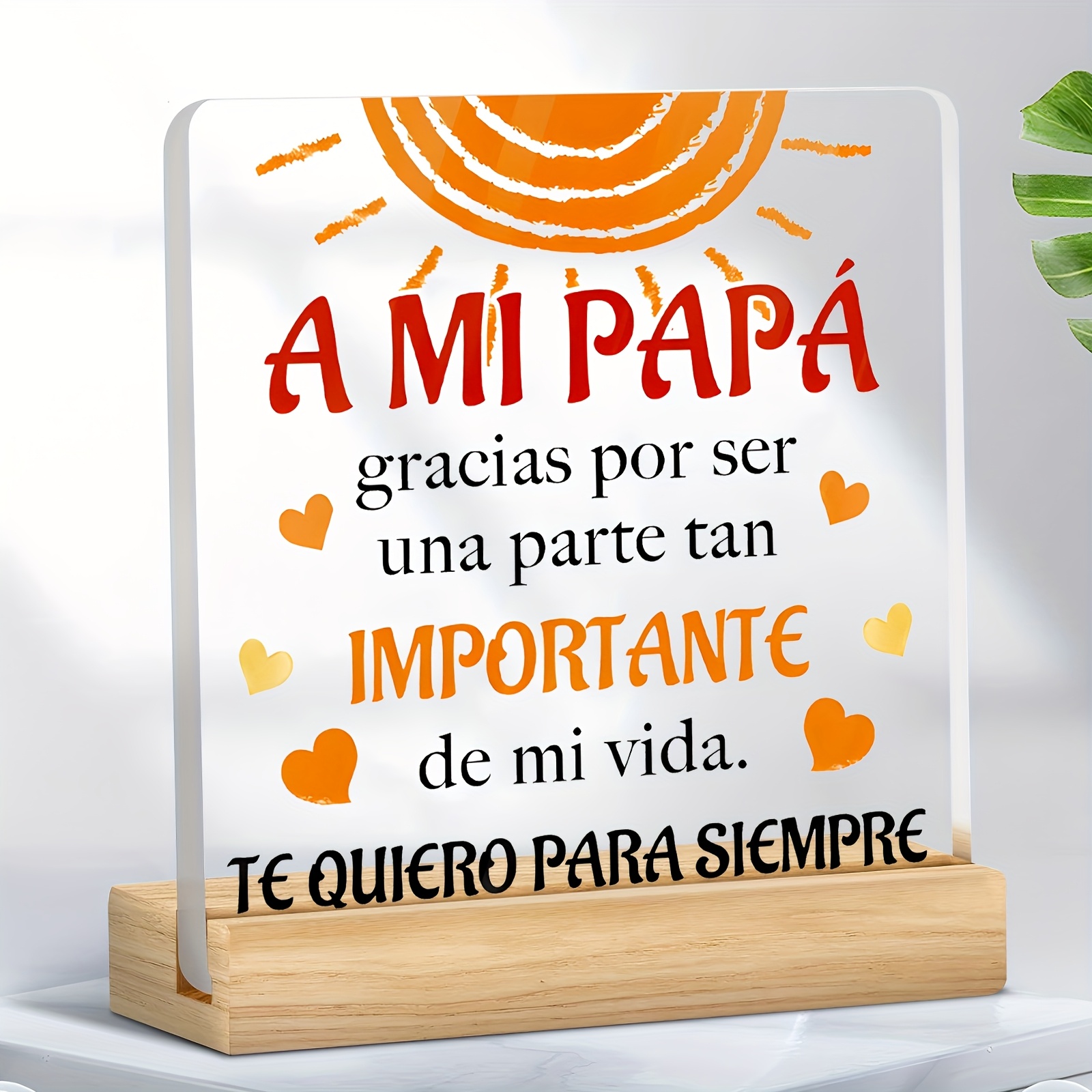 TEMU 2D, Decoración acrílica con impresión 2D, Mensaje bilingüe inglés/español "Gracias por de , ", Regalo del Día para papá, Decoración de estilo