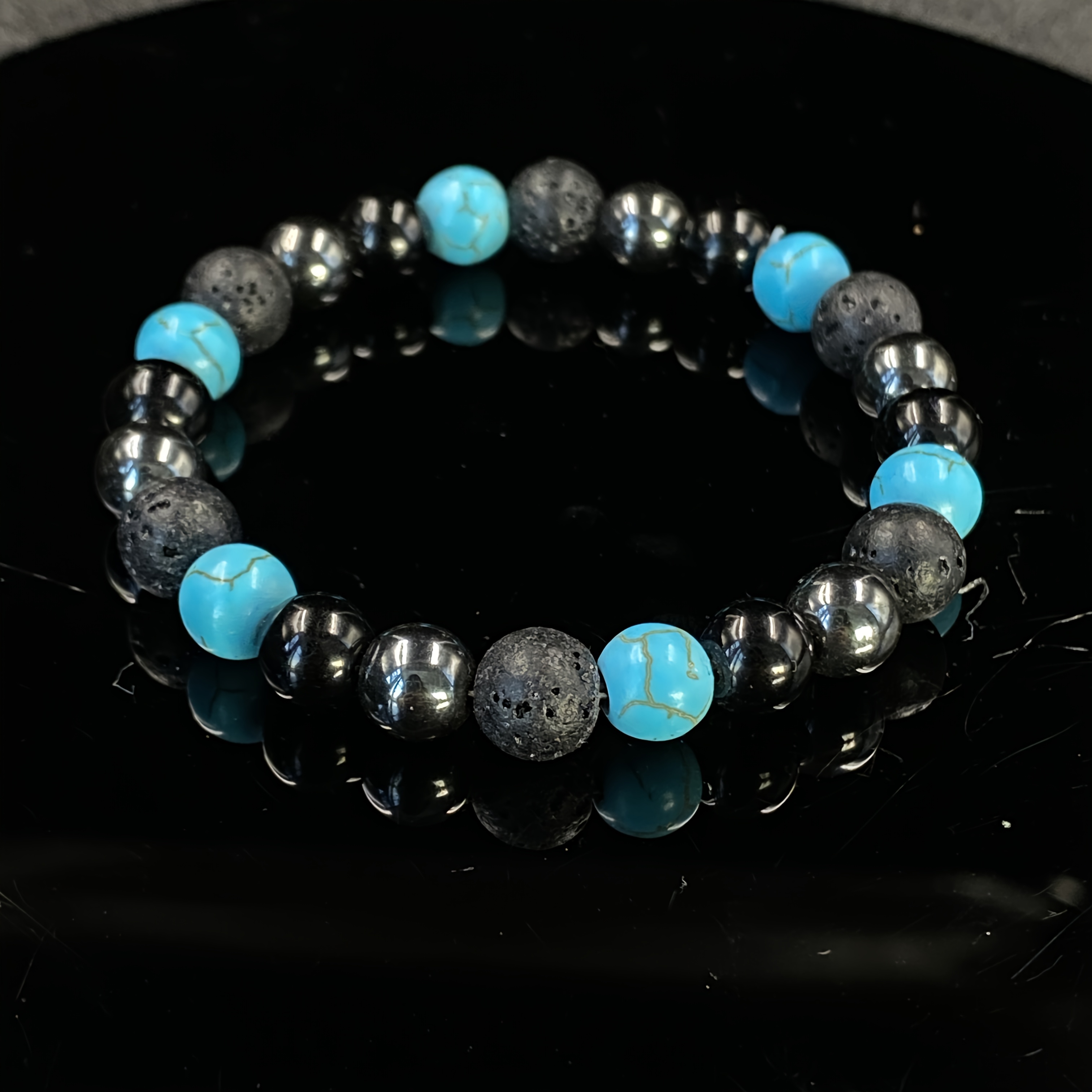 Image of Natural Turquoise, Black Agate, Hematite Protection Bracelet, Fashionable And Casual Dress, Elegant Bohemian Style, Ideal Gift For