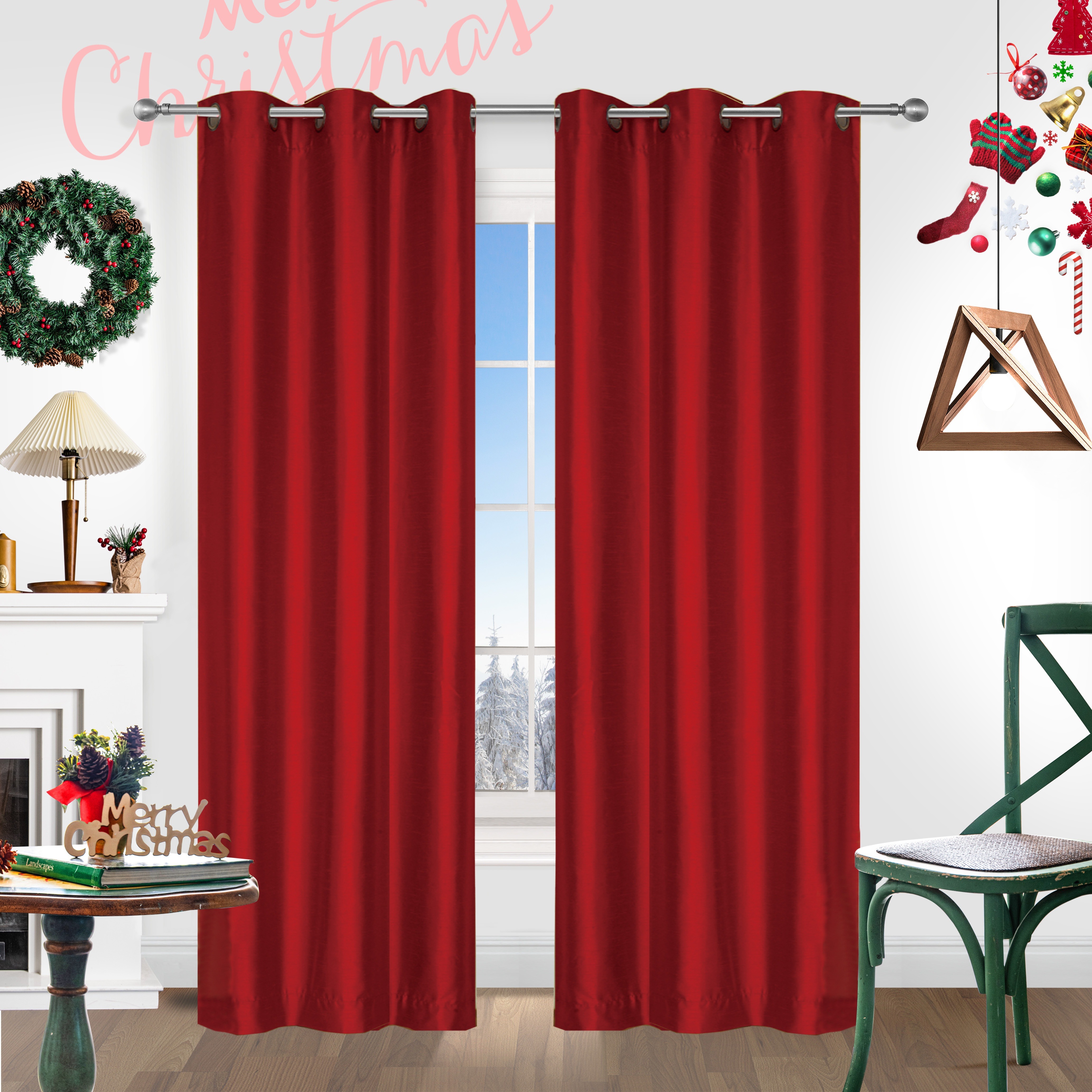 2pcs christmas curtains   silk grommet top curtains room decoration light filtering curtains   living room bedroom office kitchen and study home decor details 0