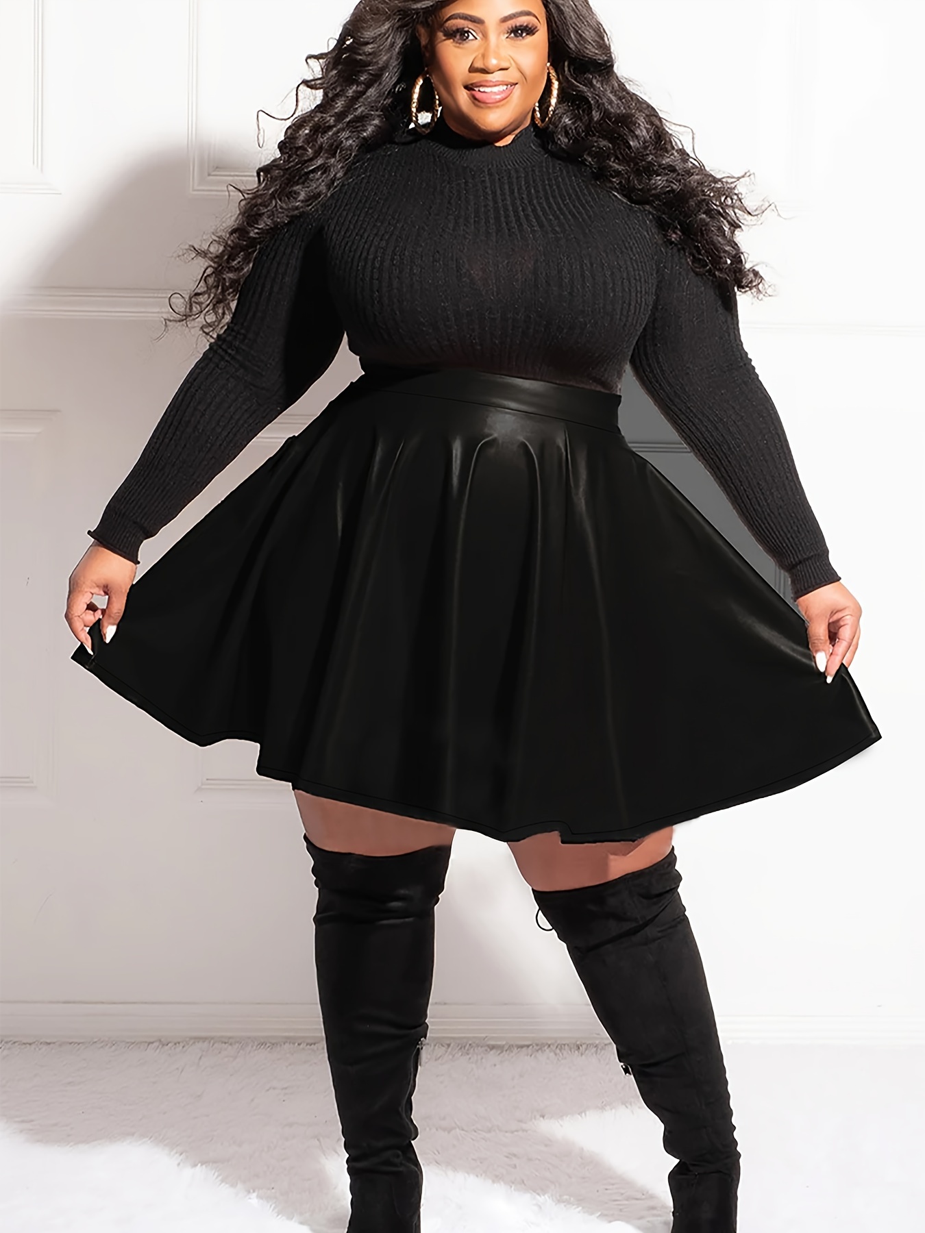 plus size - plus size - plus size women's zipper pu faux leather short skirt  high waist mini bodycon skirt - women' clothing - Temu