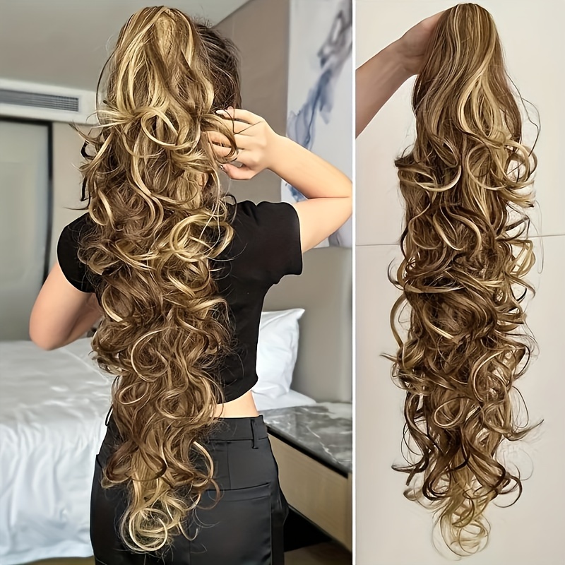 

Women's Water Wave Curly Clip-in Ponytail Extension, Basic Style, Synthetic Fiber Hairpiece, Versatile For All Occasions