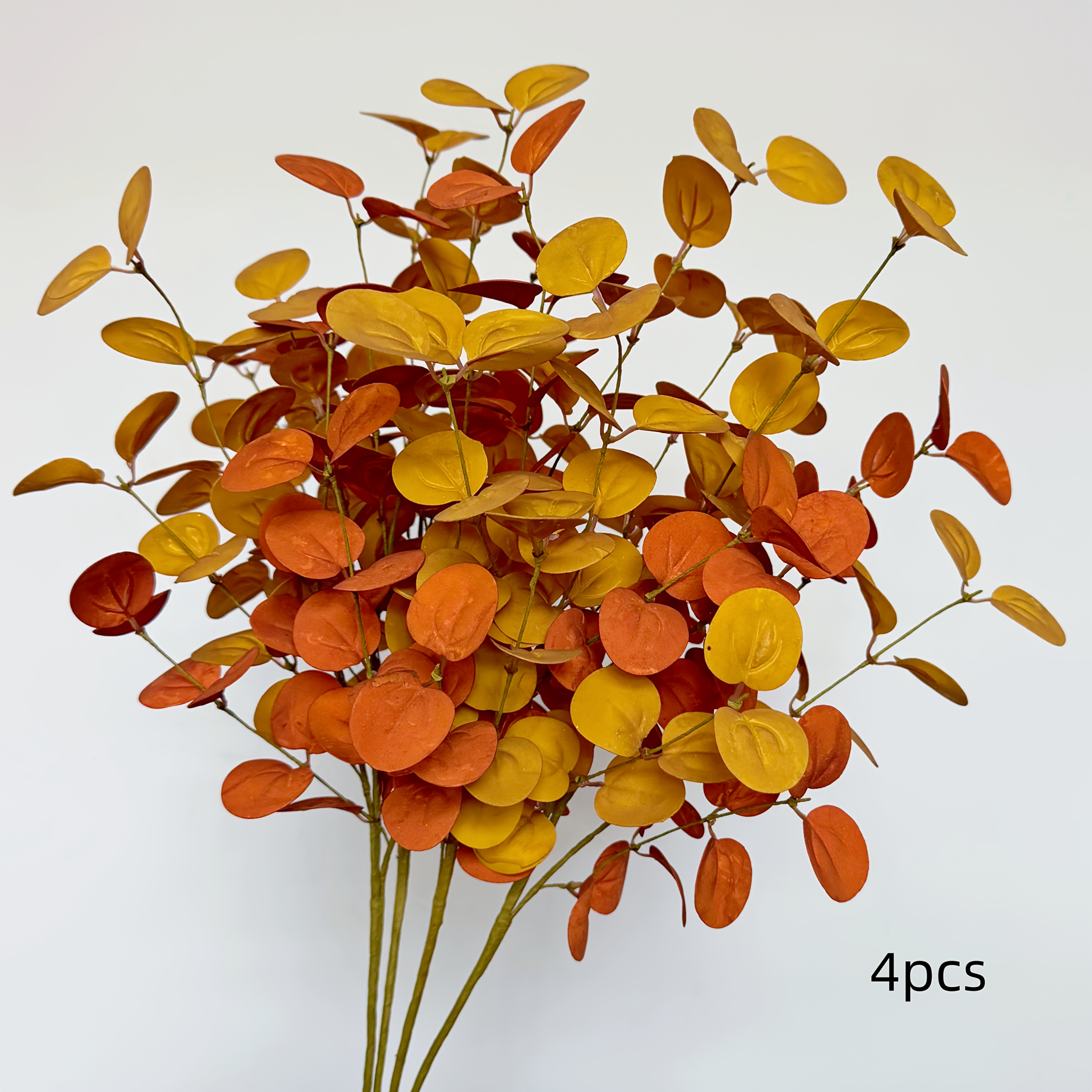 TEMU 4-pack Autumn Eucalyptus Leaves Faux Flowers, Orange-yellow Artificial Eucalyptus Leaves Flower Stems Hand-twisted Flower Branches Decoration,