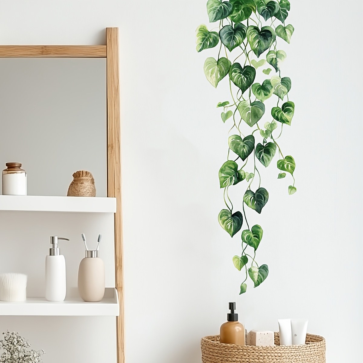 Image of 1pc Plant Vine Leaves Wall Stickers For Bedroom And Living Room Decoration, Self-adhesive