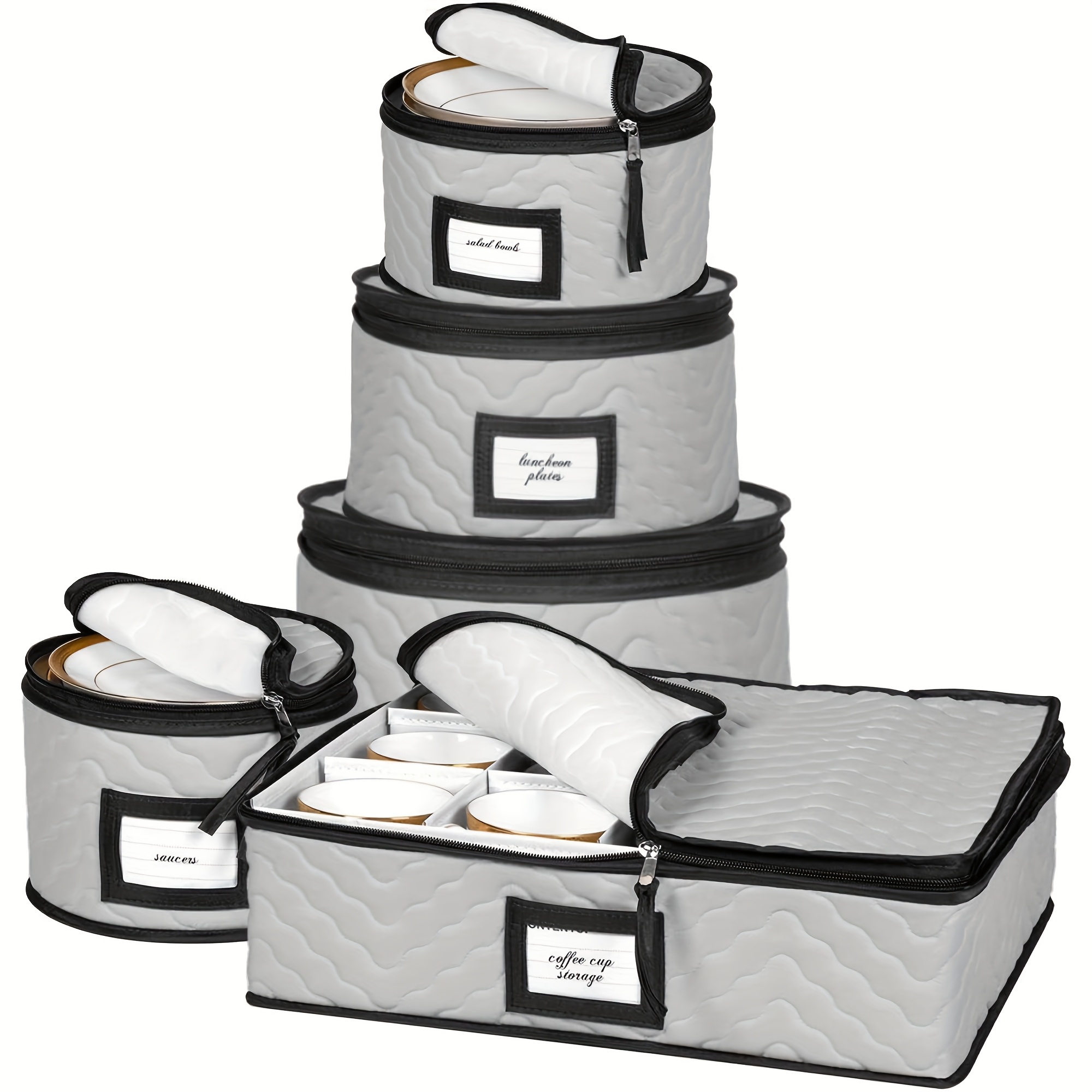 TEMU 5pcss/set Shelf Baskets, China Storage Containers - Quilted Dinnerware Storage 5pcs Set For Protecting And Transporting , Dishes, Plates, Cups -