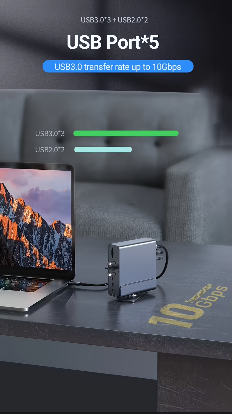 Triple Display Video Docking Station 15-in-1, MST Port, HD 4K 60Hz, DP 3-Screen Extension, USB 3.2 10G, USB C 15-in-1 Hub, SD, TF, Audio, Gigabit Ethernet