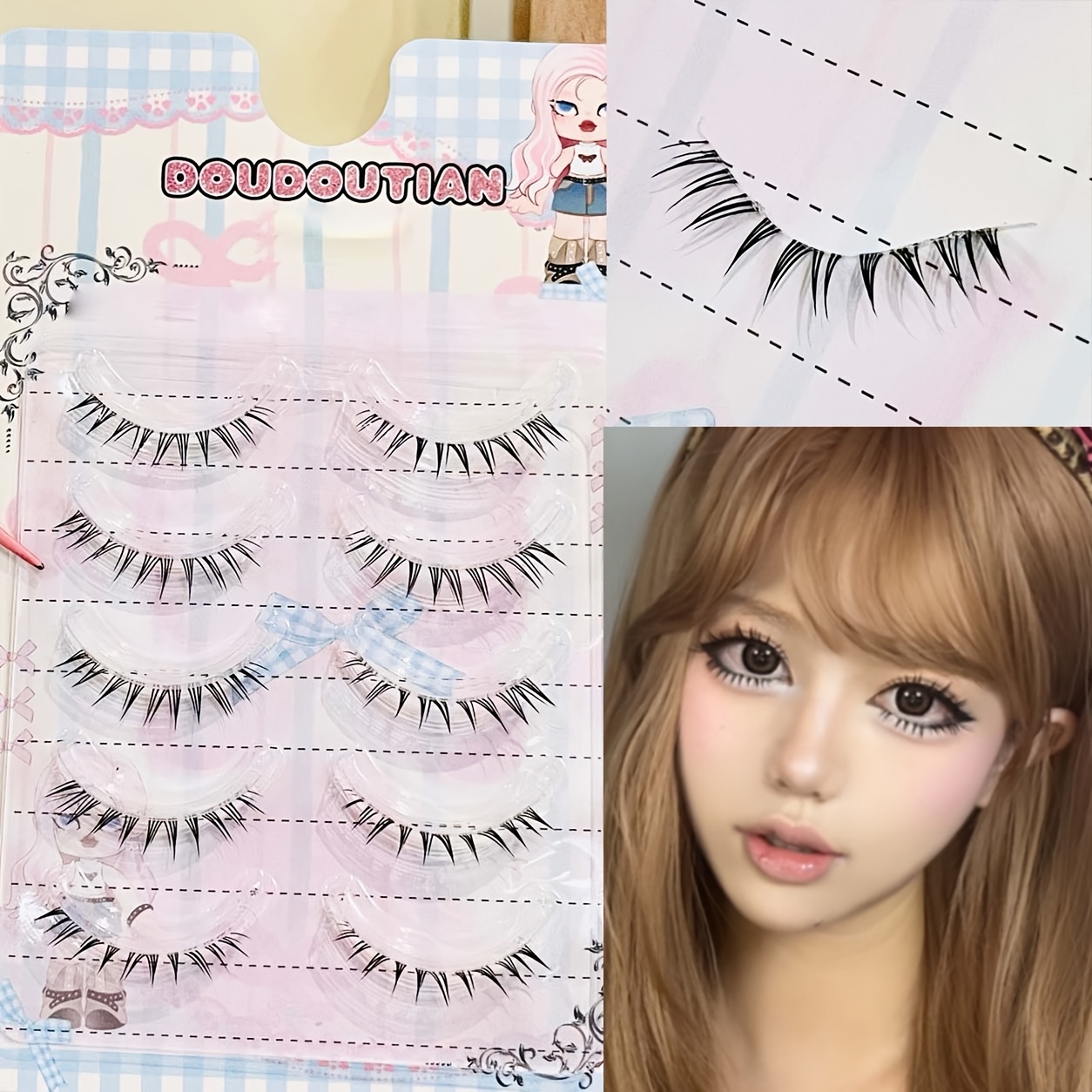 TEMU DDT 642 Home Cat 1pc Lower Eyelash 1pc 5 Retro Coreano Manga Y Realgado Local Transparente Meme Invisible Compatible con Múltiplos Tipos de Ojos