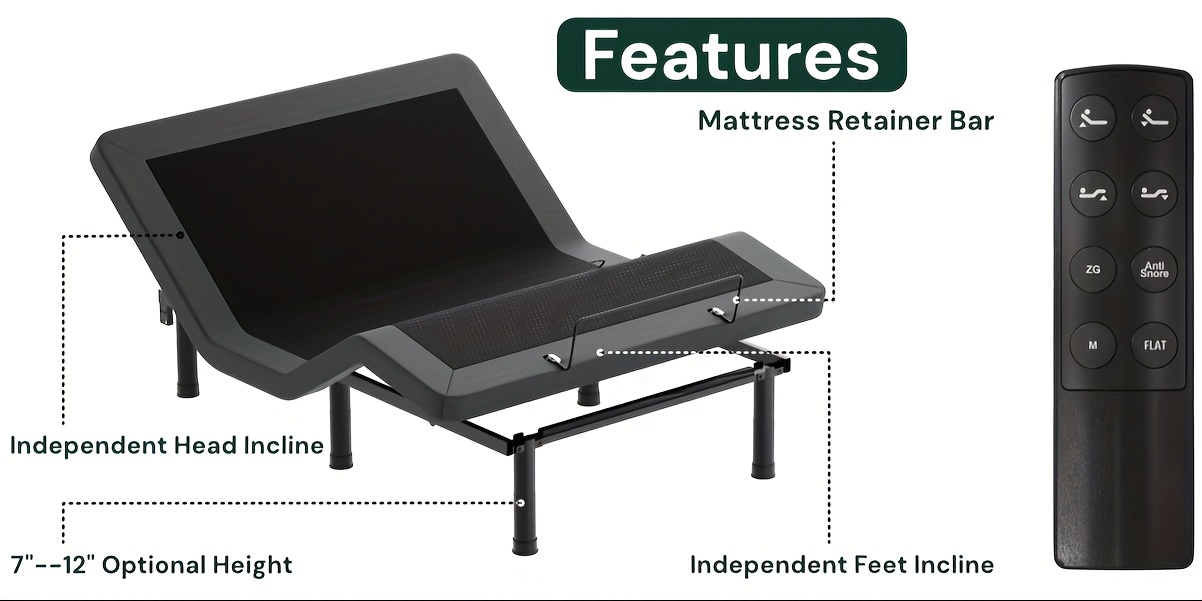 UTTU Electric Bed Frame with Wireless Remote Control - Heavy-Duty Adjustable Bed with Zero Gravity, Head & Foot Lift, Quiet Motor, One-Touch Memory Presets, Global Voltage (110-240V) - Heavy-Duty Steel Frame, One-Button Operation, Modern Electric Bed for Home, Office, Guest Room - Easy Assembly, Space-Saving Design, Compatible with Single/Double Mattresses, Double Size Bed Frame, Bed Frame with Drawers, Storage Bed, King Bed with Storage, Bed