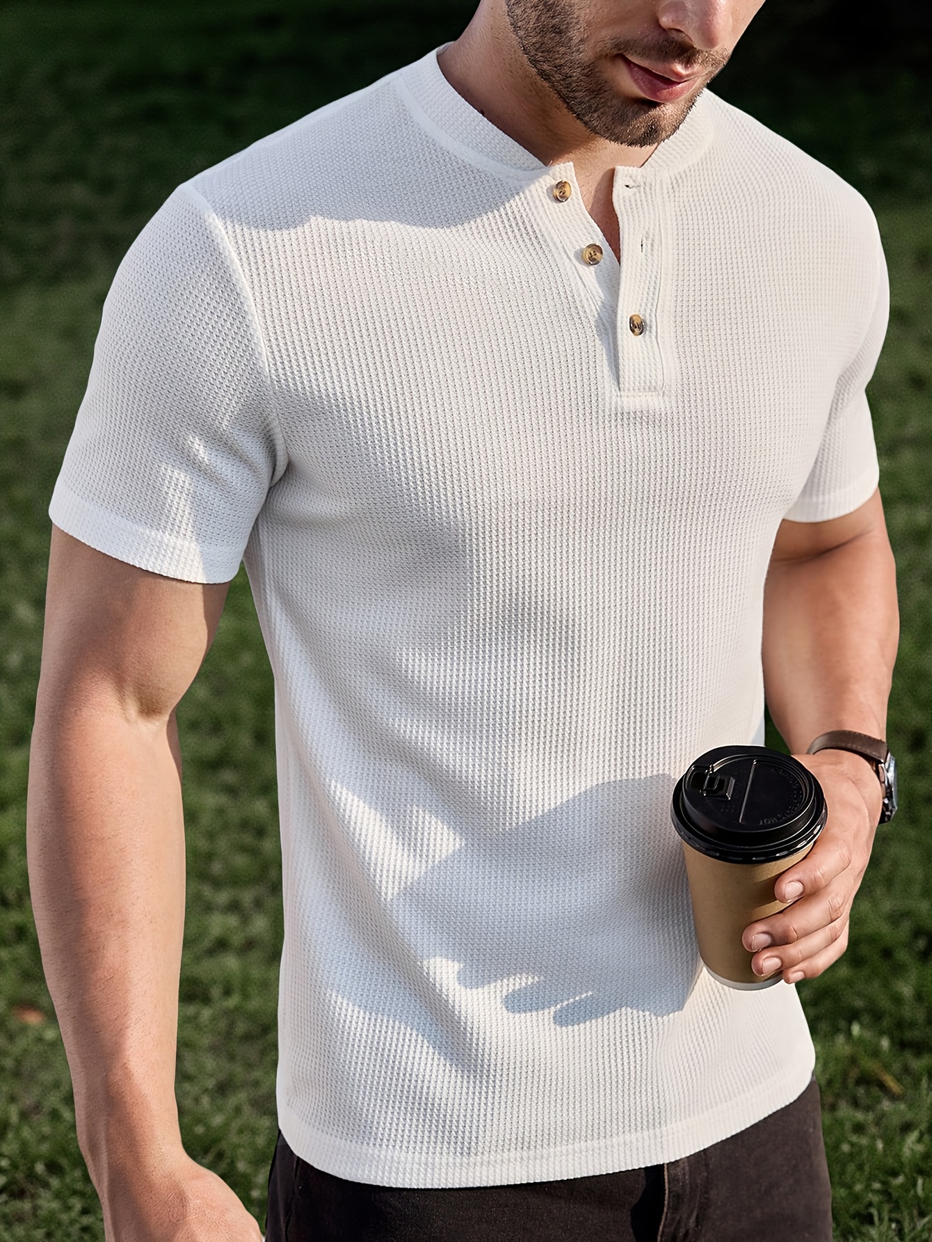 men's henley short sleeve t shirt breathable waffle knit Temu