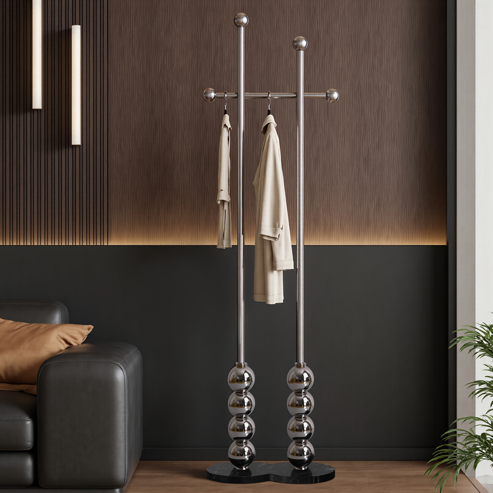 Metal Freestanding Coat Rack with Stainless Steel Double Rods & Marble Base, Hanging Clothes Rack for Entryway, Hallway, Bedroom, Living Room, Hallway Organizer, Entryway Storage, Contemporary Furniture, Modern Coat Hanger, Durable Construction, Highquality Materials, Freestanding Hanger, Versatile Organizer, Apartment Living, Interior Decorators
