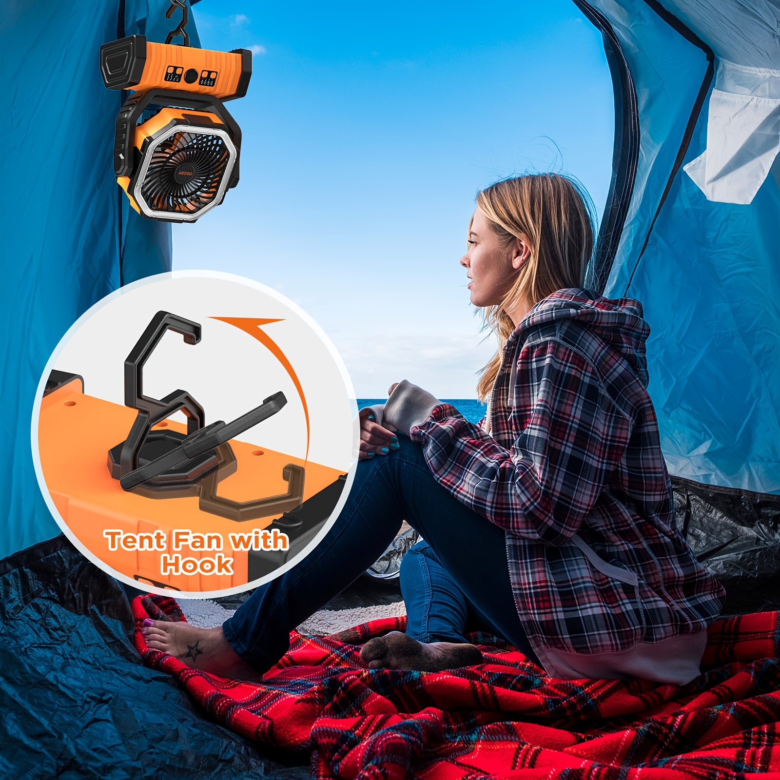 20000mAh Portable Camping Fan & Lantern Suitable for Tent, Travel, Car, Outdoor - Rechargeable Oscillating Ceiling/Ceiling Fan with Remote, Stable Handle, 4-Speed, Ultra-Long Battery Life for Picnic, Bedroom, RV
