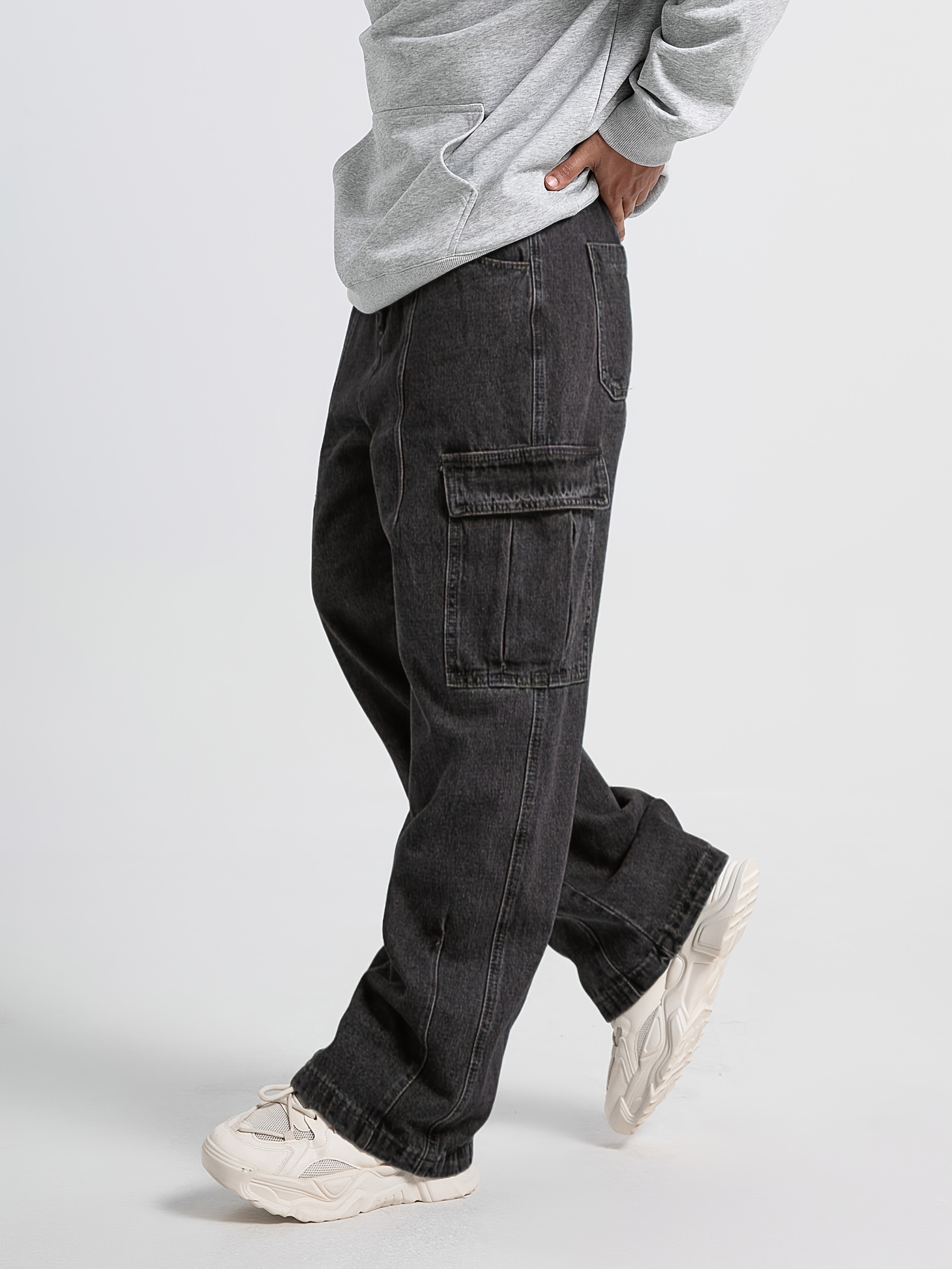 mens casual jeans multiple pockets straight tube loose fit Temu