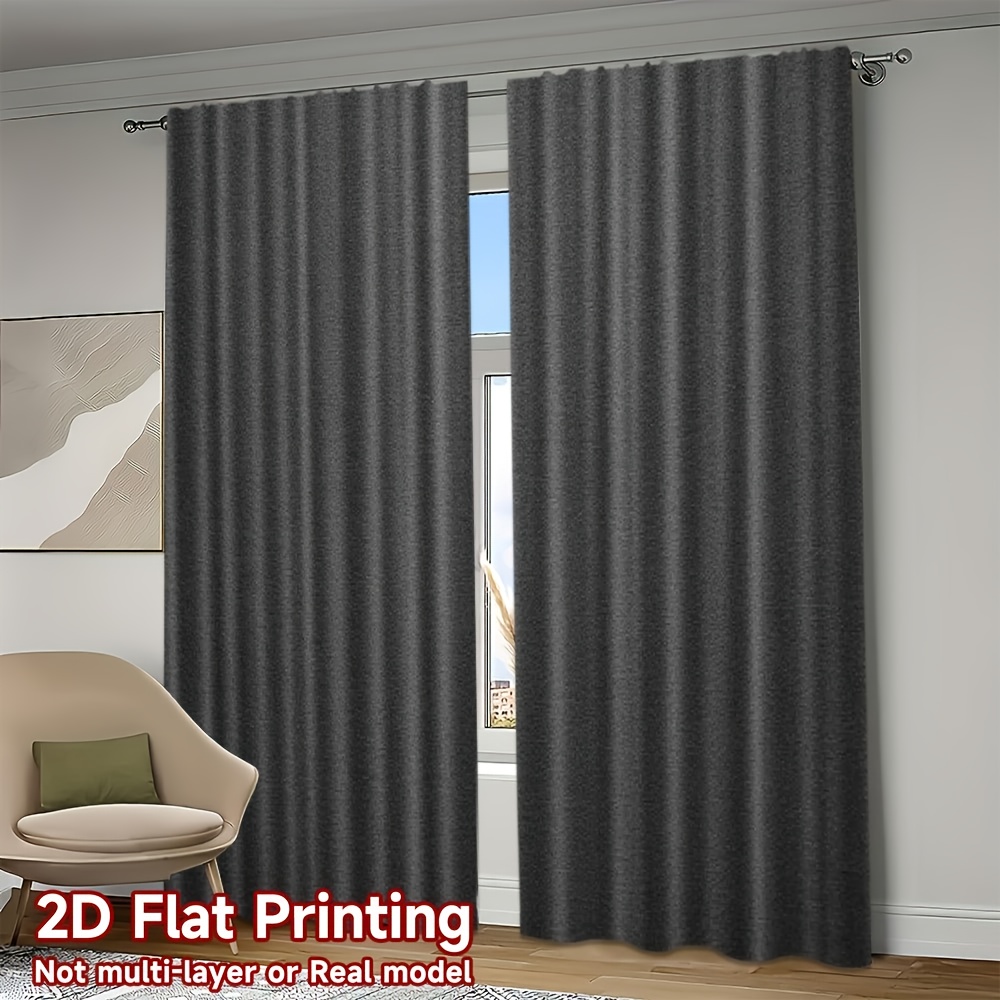 TEMU 2d Flat, 2d Flat- 2d Flat- 2pcs Set, 2d Flat Printed Curtains In Solid Color(41) Popular Curtain Fabric Suitable For Occasions, 100% Polyester