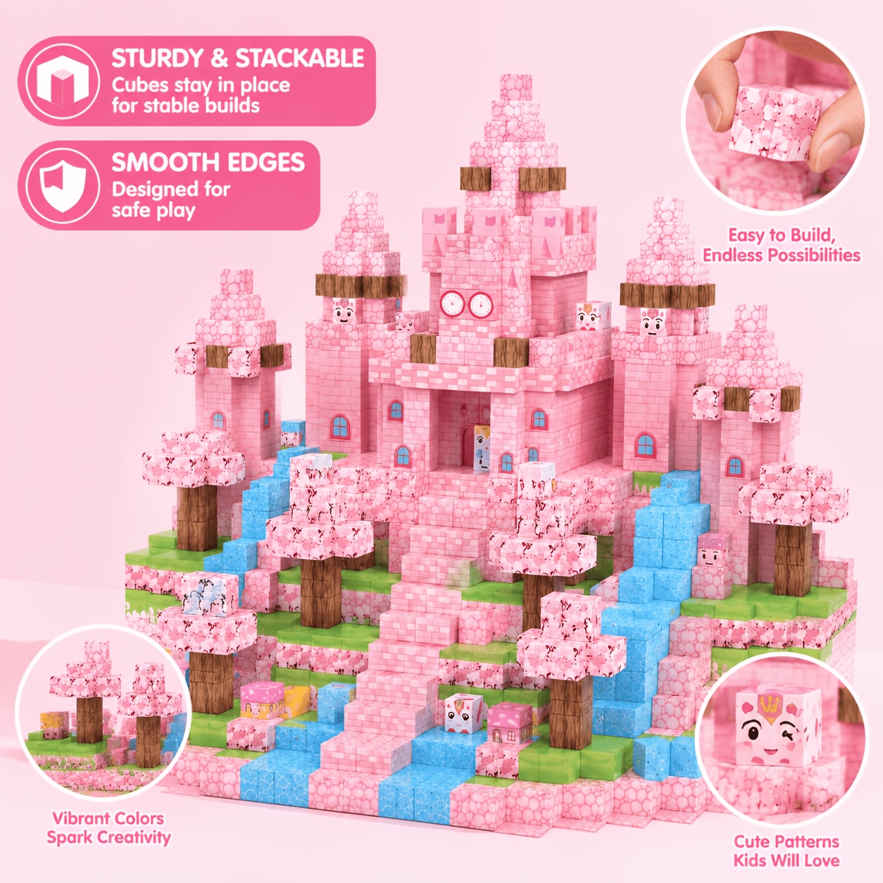 Pink 128pcs Magnetic Building Blocks, ABS Magnetic Bricks