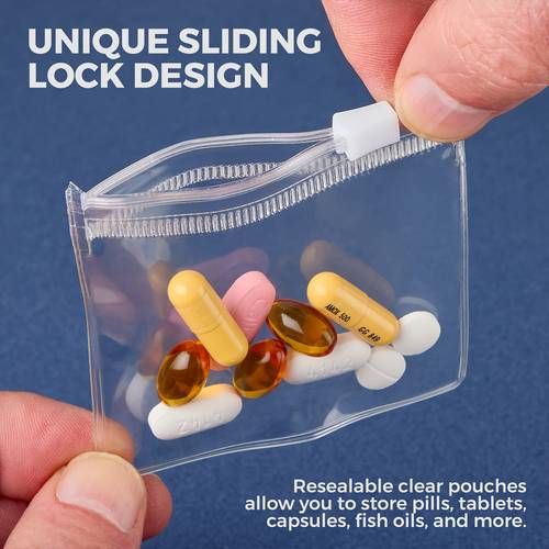 25pcs slide lock plastic mini bags resealable bags plastic self sealing travel medicine organizer bags for pills vitamins supplements jewelry crafts small items reusable travel friendly