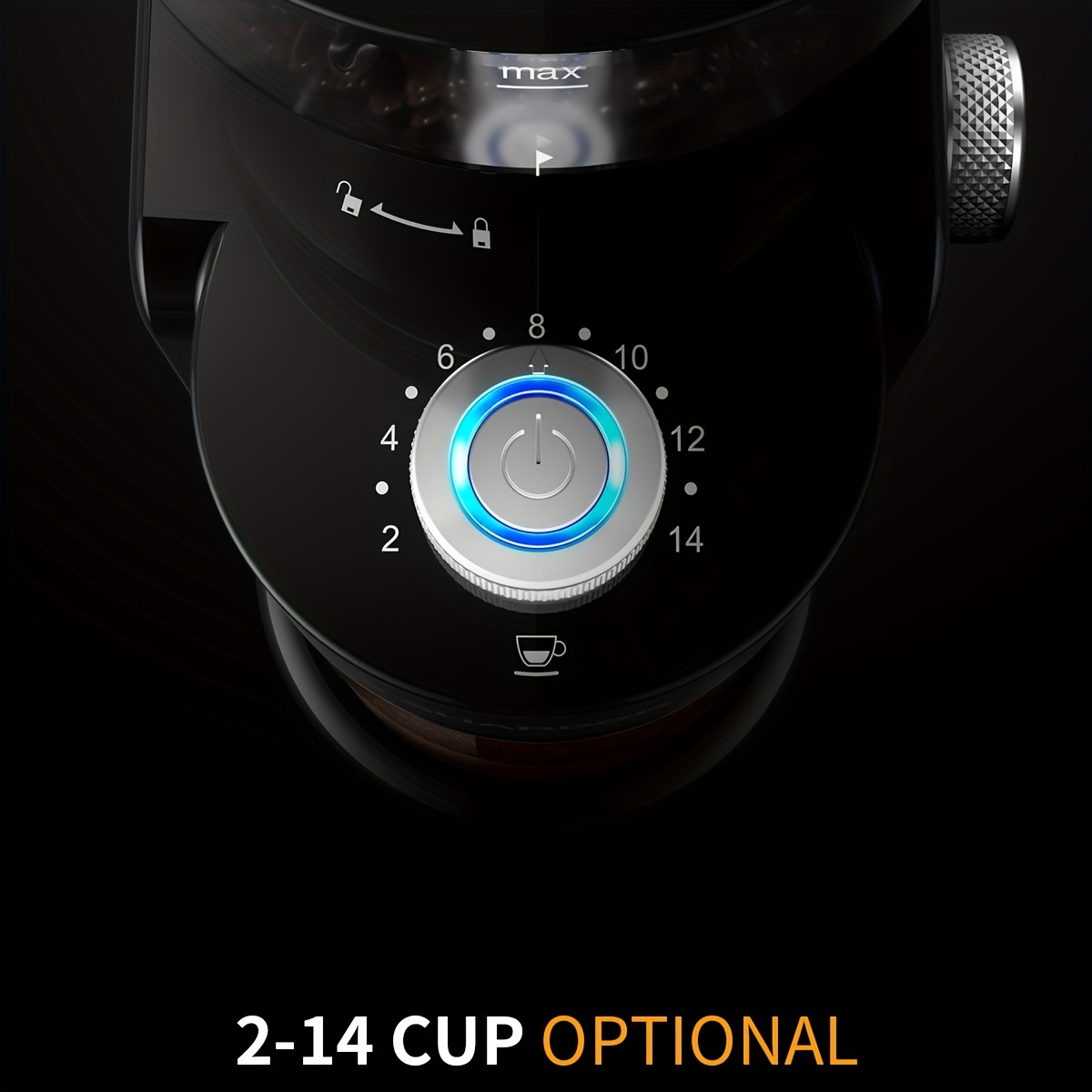 Electric Coffee Grinder With Adjustable Burrs, 16 Precise Grinder Settings For 2-14 Cups, Black.