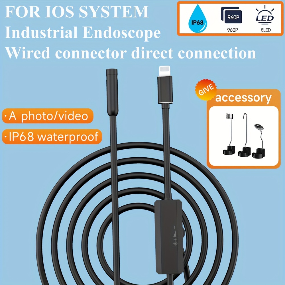 Endoscope with 360 Degree rotatable Lens,Digital Rotatable Borescope  Inspection Camera with 16.4ft Rigid Cable, IP68 Waterproof Snake Camera 8+1  LED