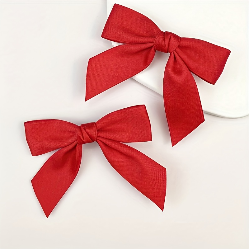 TEMU 2pcs Women' Color Ribbon Bow Hair Clips, Red Simple Hair Clips, Suitable For Elegant And Sweet Women' Decorative Hair Accessories, Campus Wear