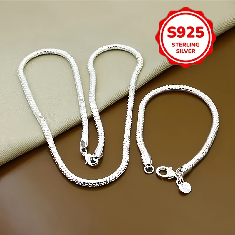 TEMU Ensemble 2 pièces - Bracelet et collier en argent sterling 925 avec os de , fabriqués à partir de matériaux durables, design élégant, accessoire