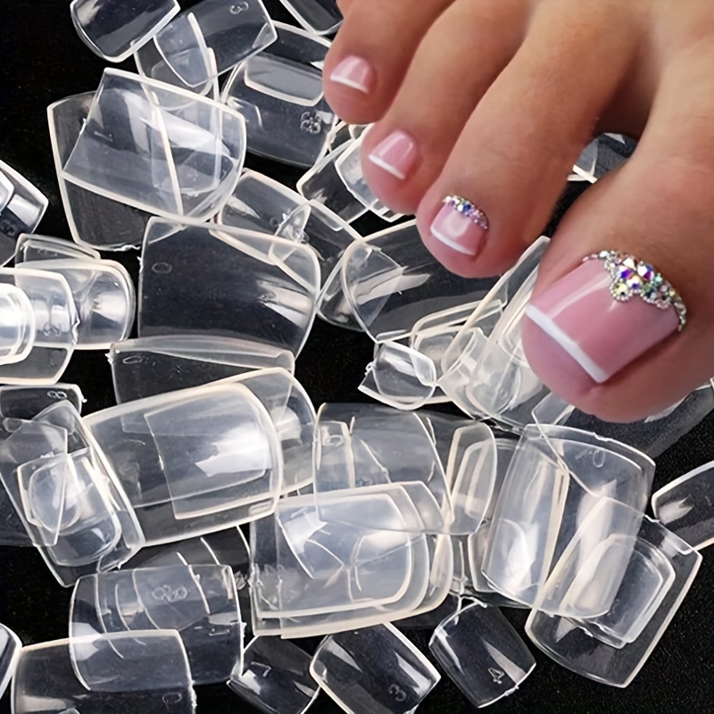 Image of French Tips Gel X Toenail Tips Short Square Clear Fake Toenail Soft Gel Toe Nail Tips French False Toe Nail Toenail Tip For Acrylic Nails Extension Press On Toenails