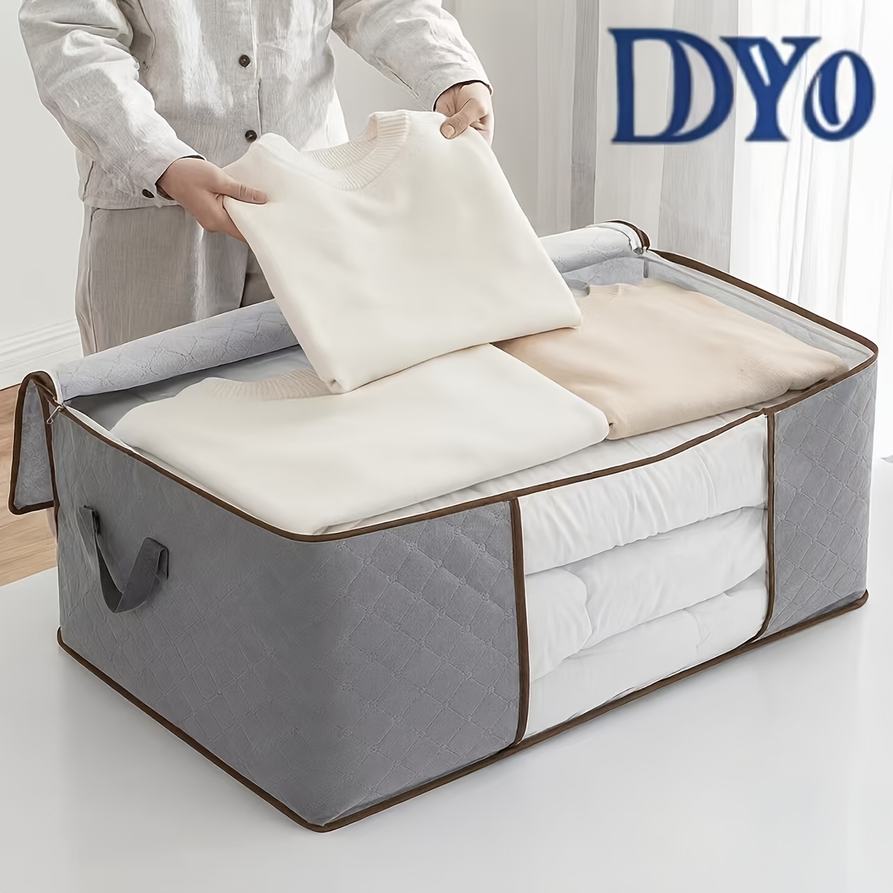 TEMU 1pc Extra Large, Huge Capacity, 110 Liter Clothing Storage Box Large With Lid Storage Bin Reinforced Handle Thick Fabric Transparent Underbed