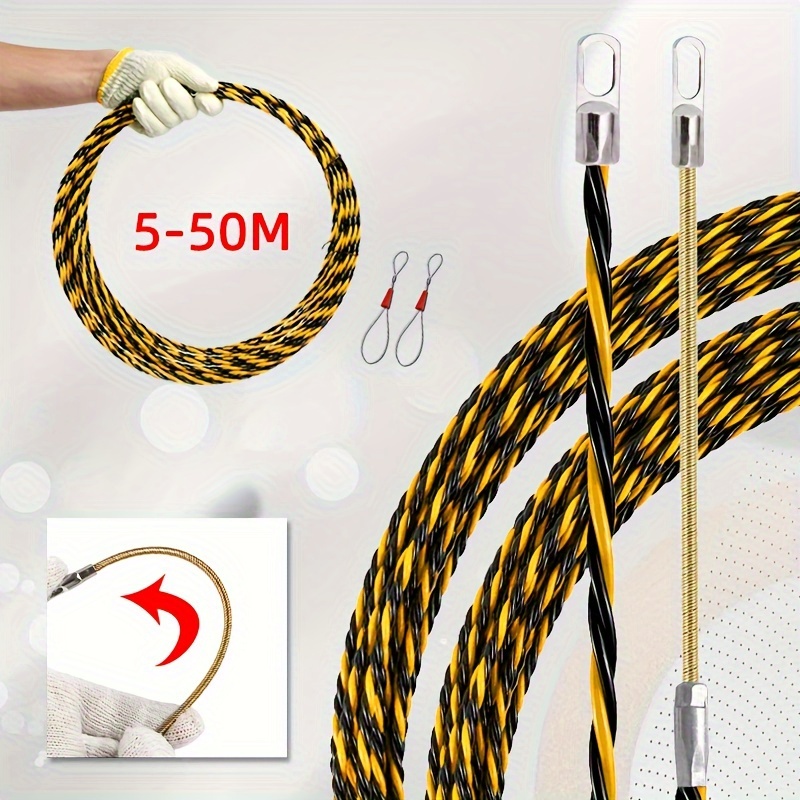 

5-50m Flexible Wire Cable Puller Kit - Braided Rope With Interchangeable Terminals & Eyelets, Tensile Strength For Electrical, Telecom, Wall & Floor Installation