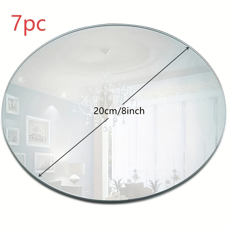 TEMU 7pcs, 20cm Silvery Round Acrylic Mirror Set, Home Decoration Mirror Cosmetic Mirror Bathroom Mirror, Acrylic Mirror Tray, Candle Tray, Suitable