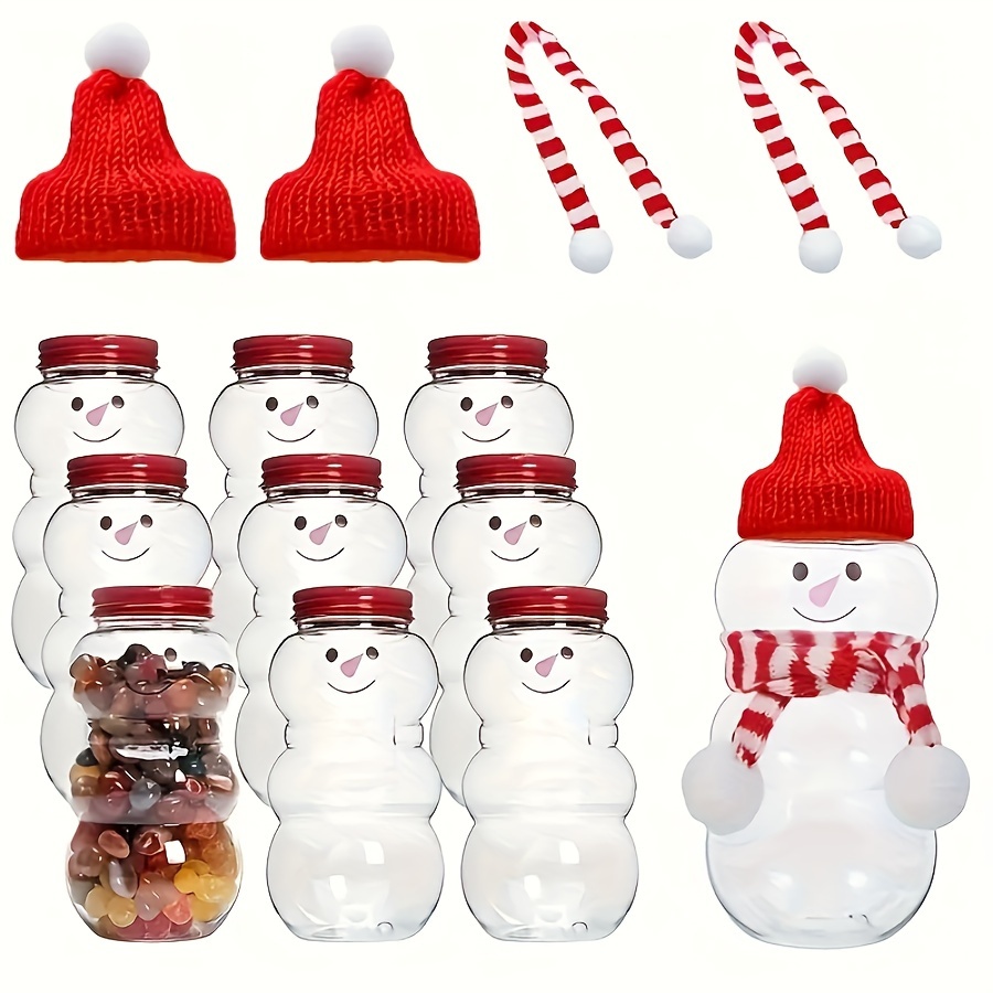 

2pcs 16.9oz Christmas Snowman Beverage Bottles With Hats & Scarves - Holiday Parties, Candy Jars, And Gift Packaging