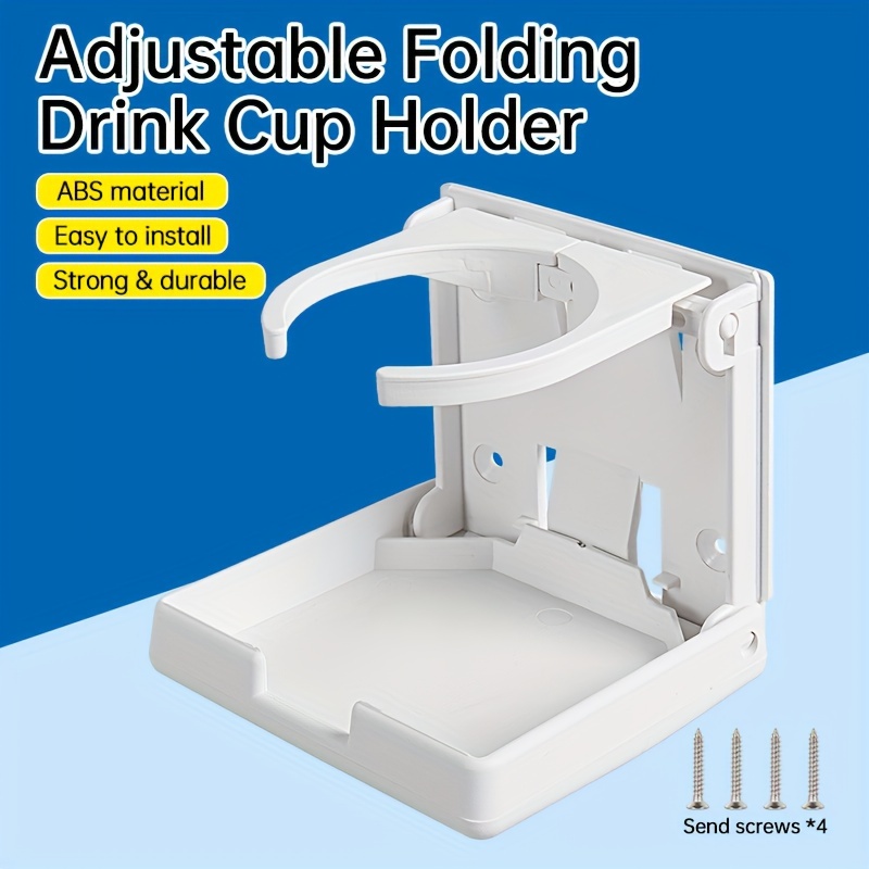 

Adjustable Folding Drink Cup Holder With Screws - Abs Material - Suitable For Camper Van, Desk, Car, Rv - White/black