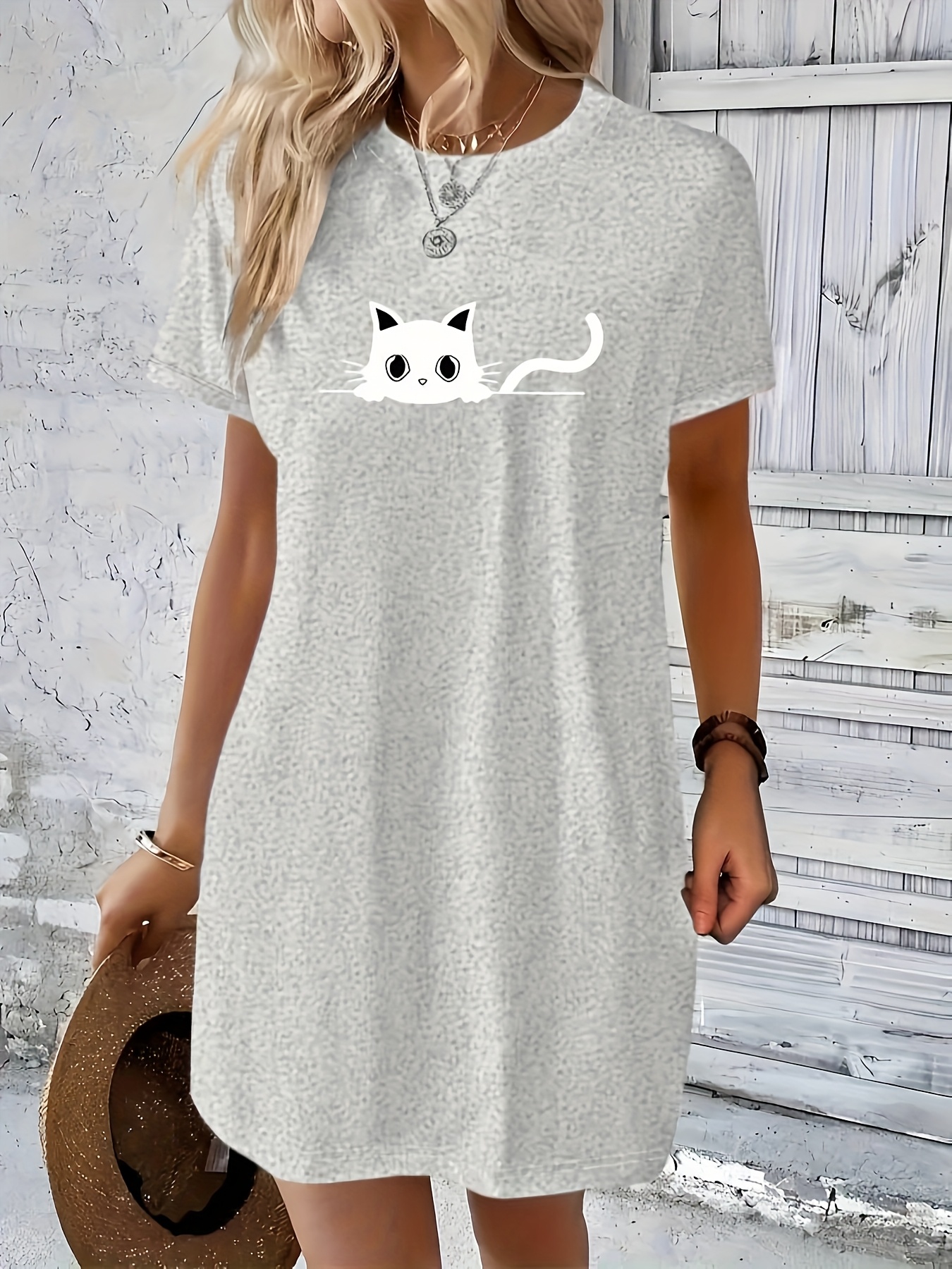 womens cute cat graphic t shirt dress short sleeve round - Temu Mauritius