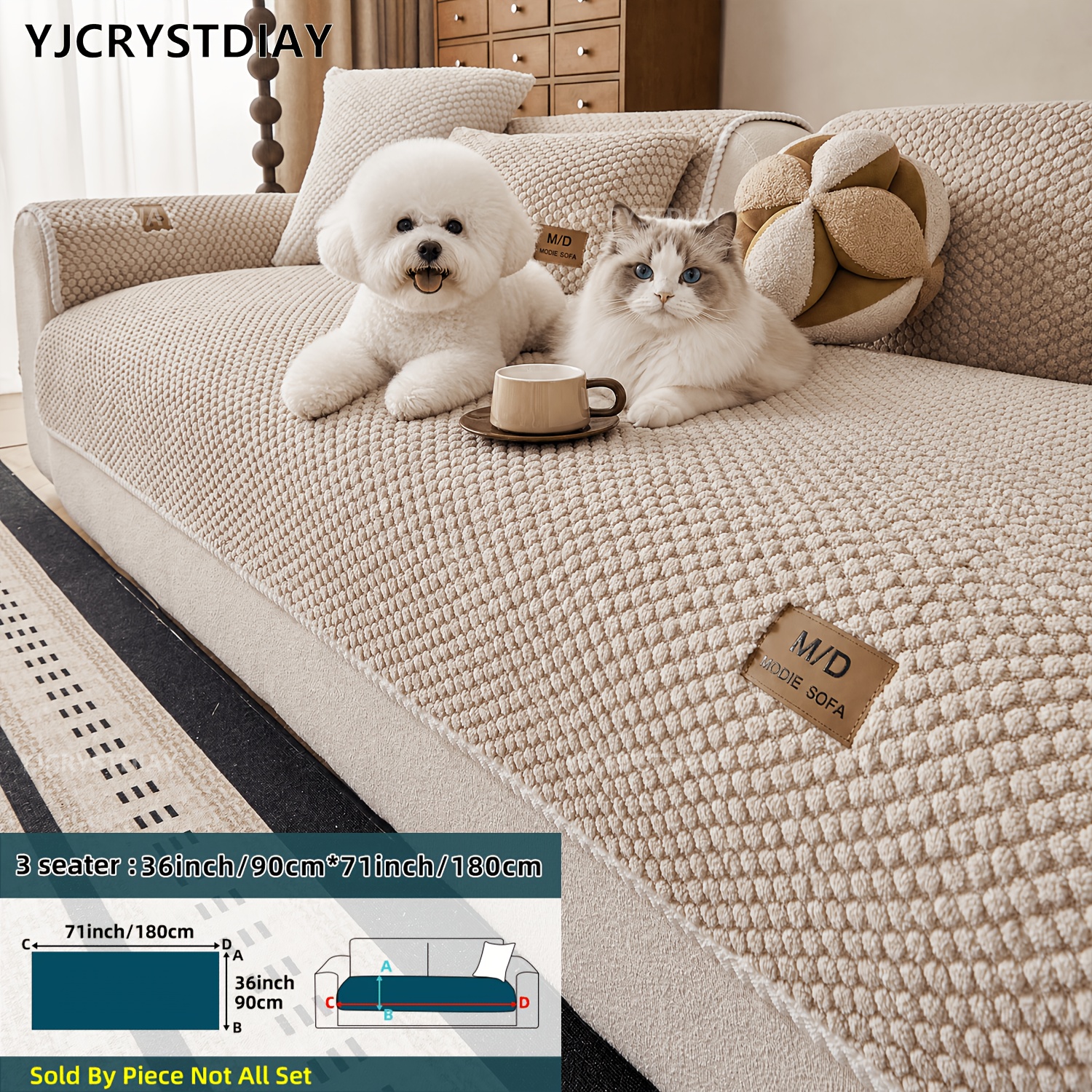 TEMU 1pc Quilted Plush Sofa Cover Modern Minimalist Anti-slip Couch Protector Pet-friendly Machine Washable Short Plush Fabric For 1/2/3/4 Seater &