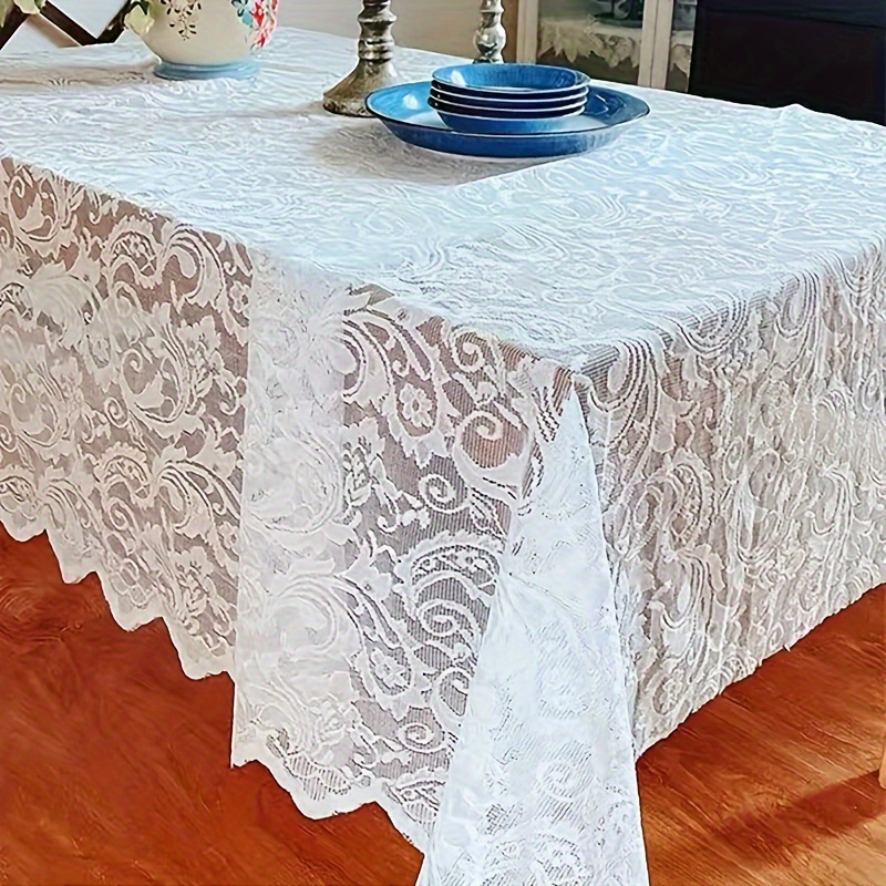 

Bohemian Vintage Phoenix Tablecloth With Embroidered Lace Rose - Polyester, Rectangular With Curved Hem & Ribbon Roll For Wedding Reception And Everyday Elegance