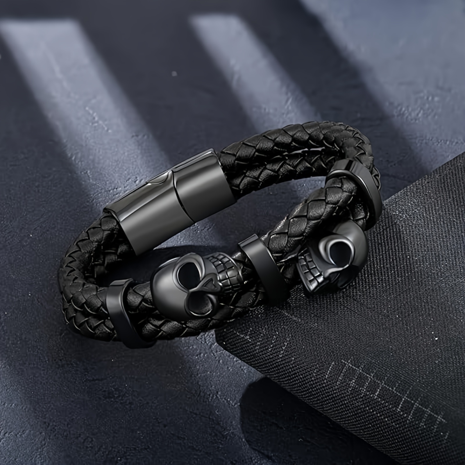 mens skull bracelet alloy cufflinks jewelry in box details 1